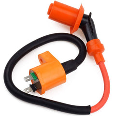 Close-up of TOPEMAI gy6 coil with orange finish