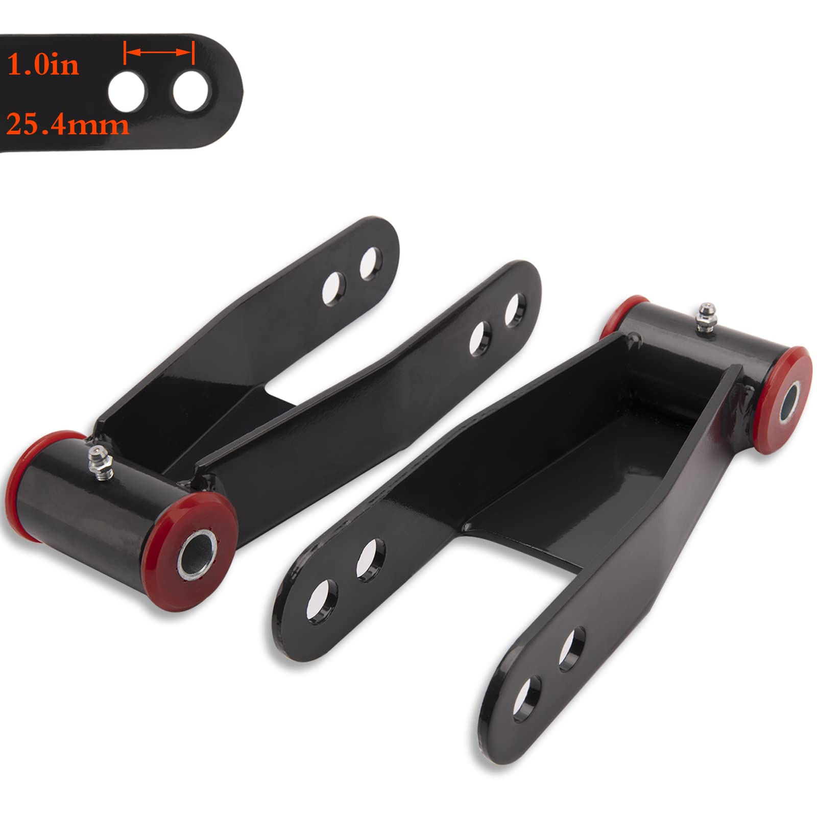 TopEnd 2-inch rear drop shackle enhances rear stance for stable highway driving.