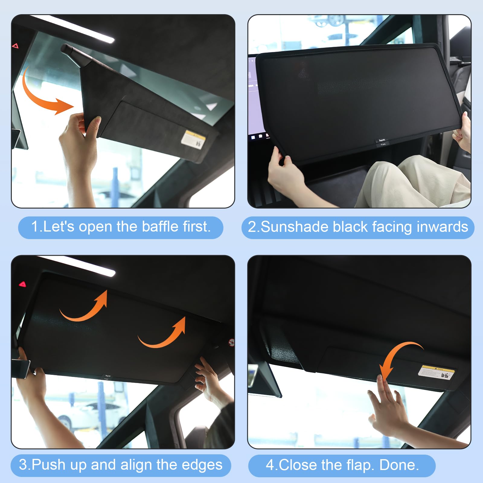Topfit sunshade storage pouch keeps components organized.
