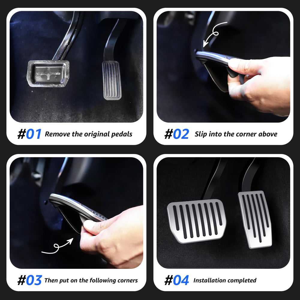 Topfit nonslip pedals for Tesla emphasize durable aluminum and grip.