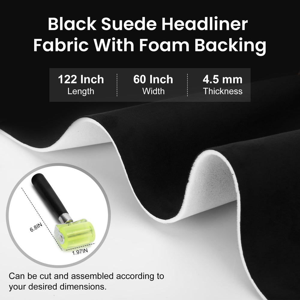 Topfurn suede headliner fabric roll-out demonstrating large sheet