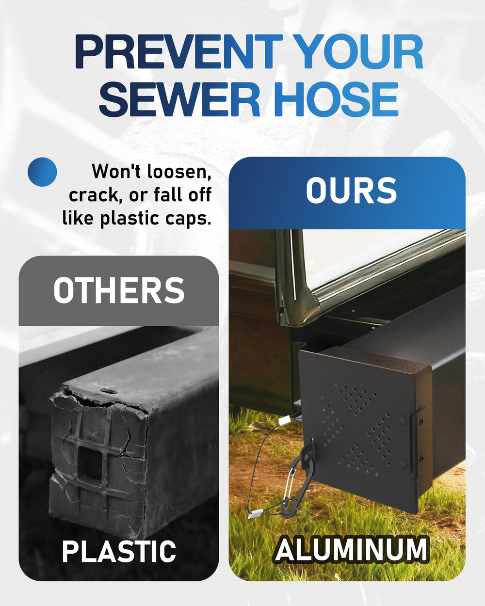 TOPICK aluminum cap resists weather and corrosion on RV bumpers.