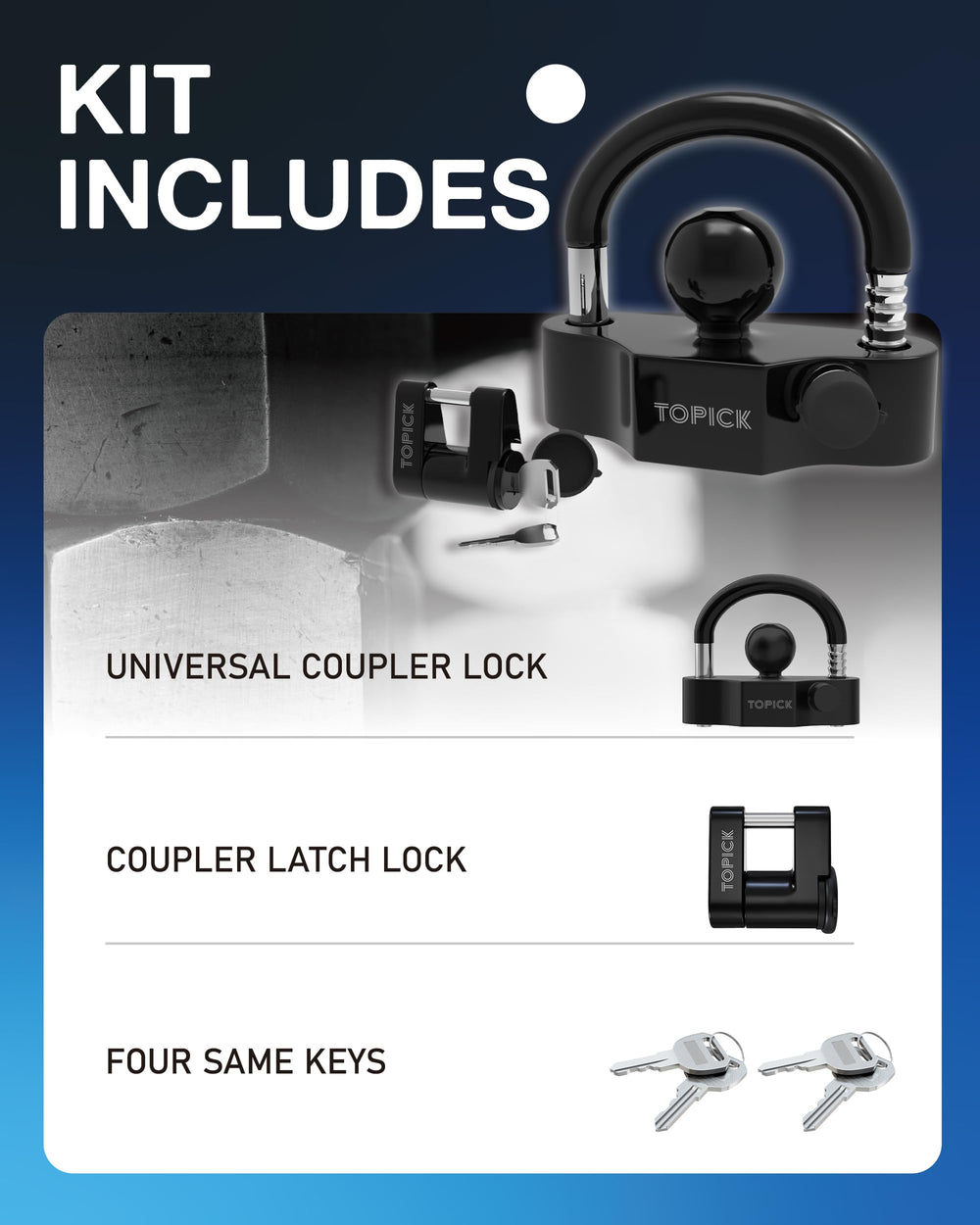 TOPICK anti-theft security kit includes four keys for convenience.