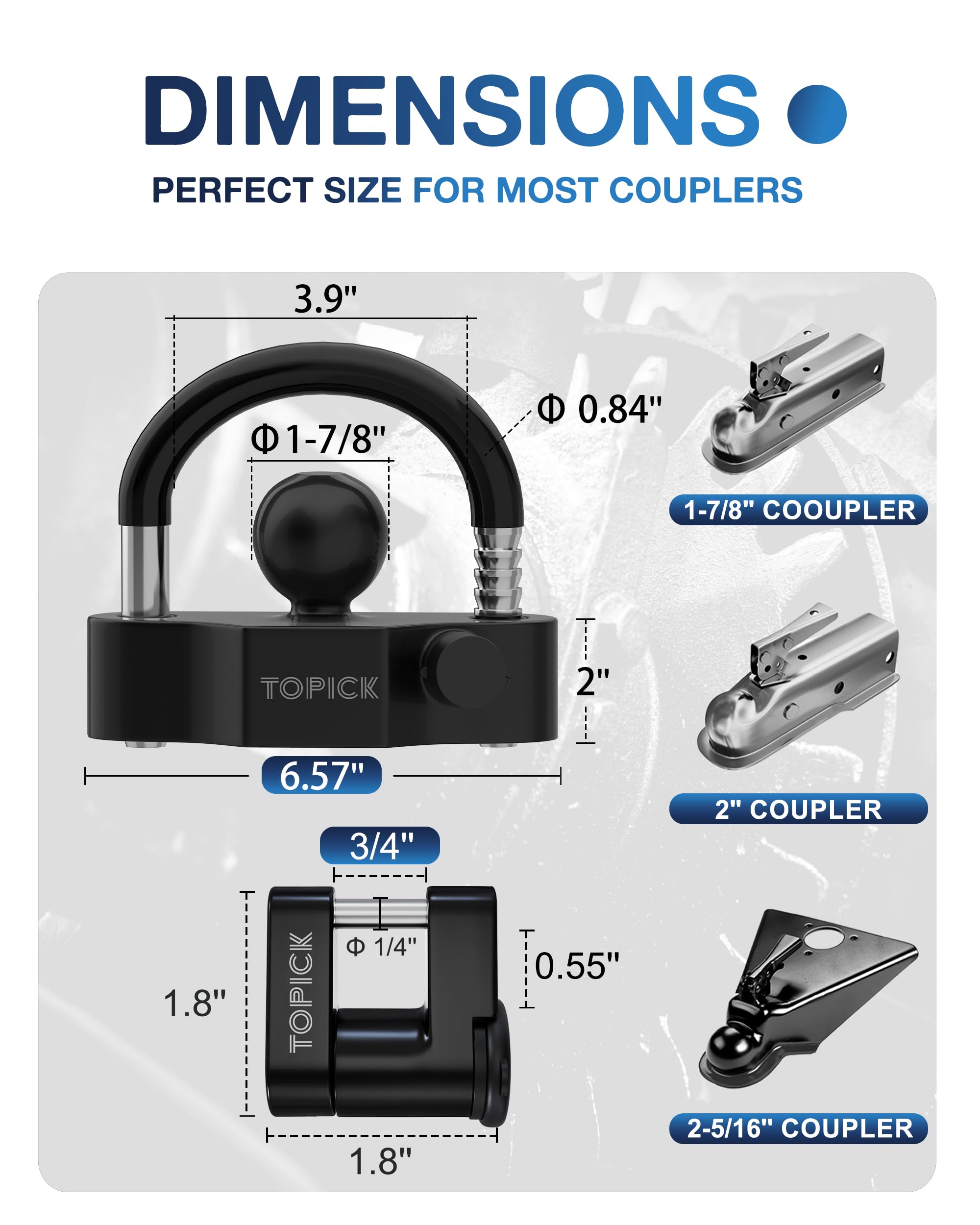TOPICK coupler latch lock provides reliable securing versatility.