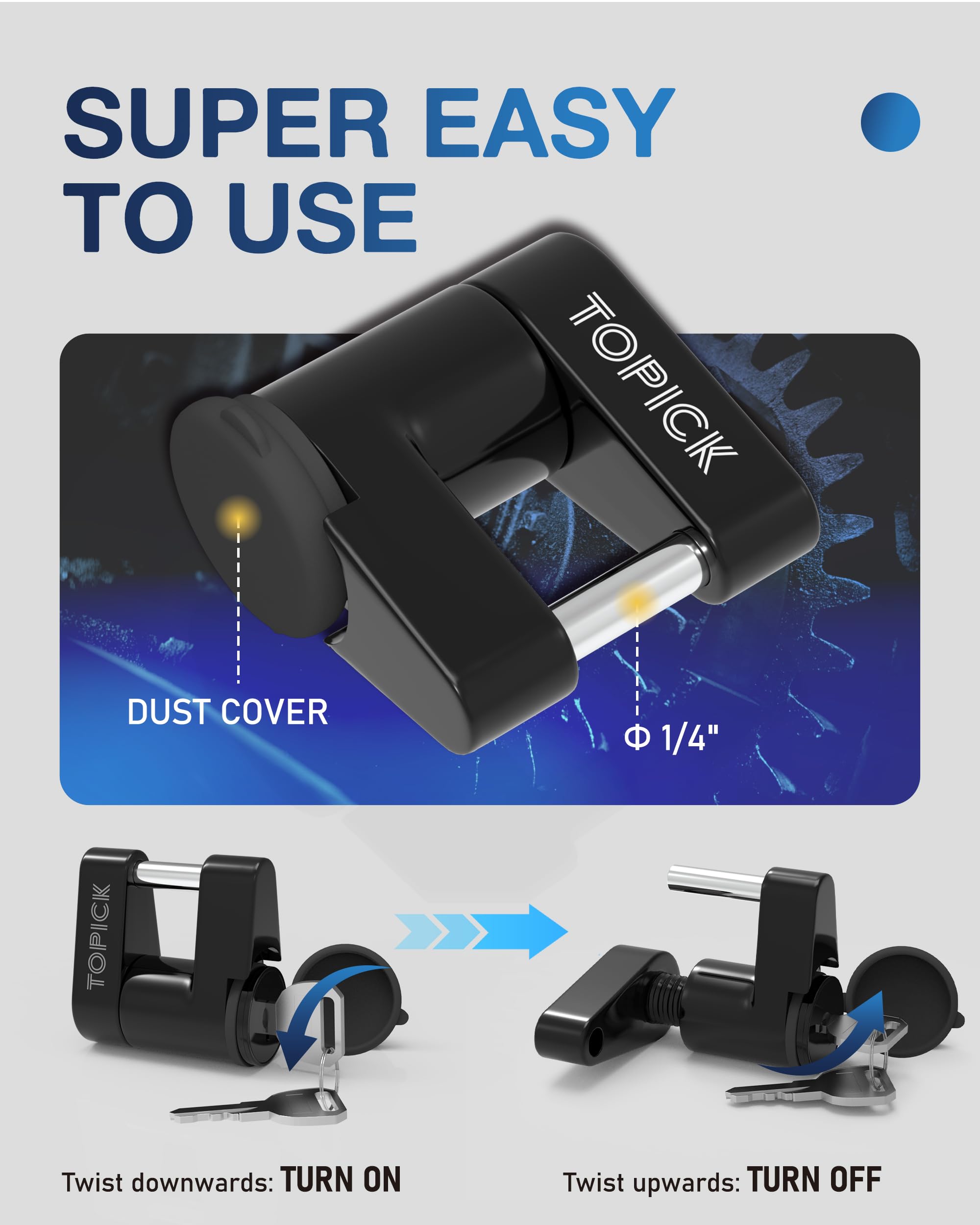 TOPICK electrophoretic finish offers rust resistance for outdoor use.