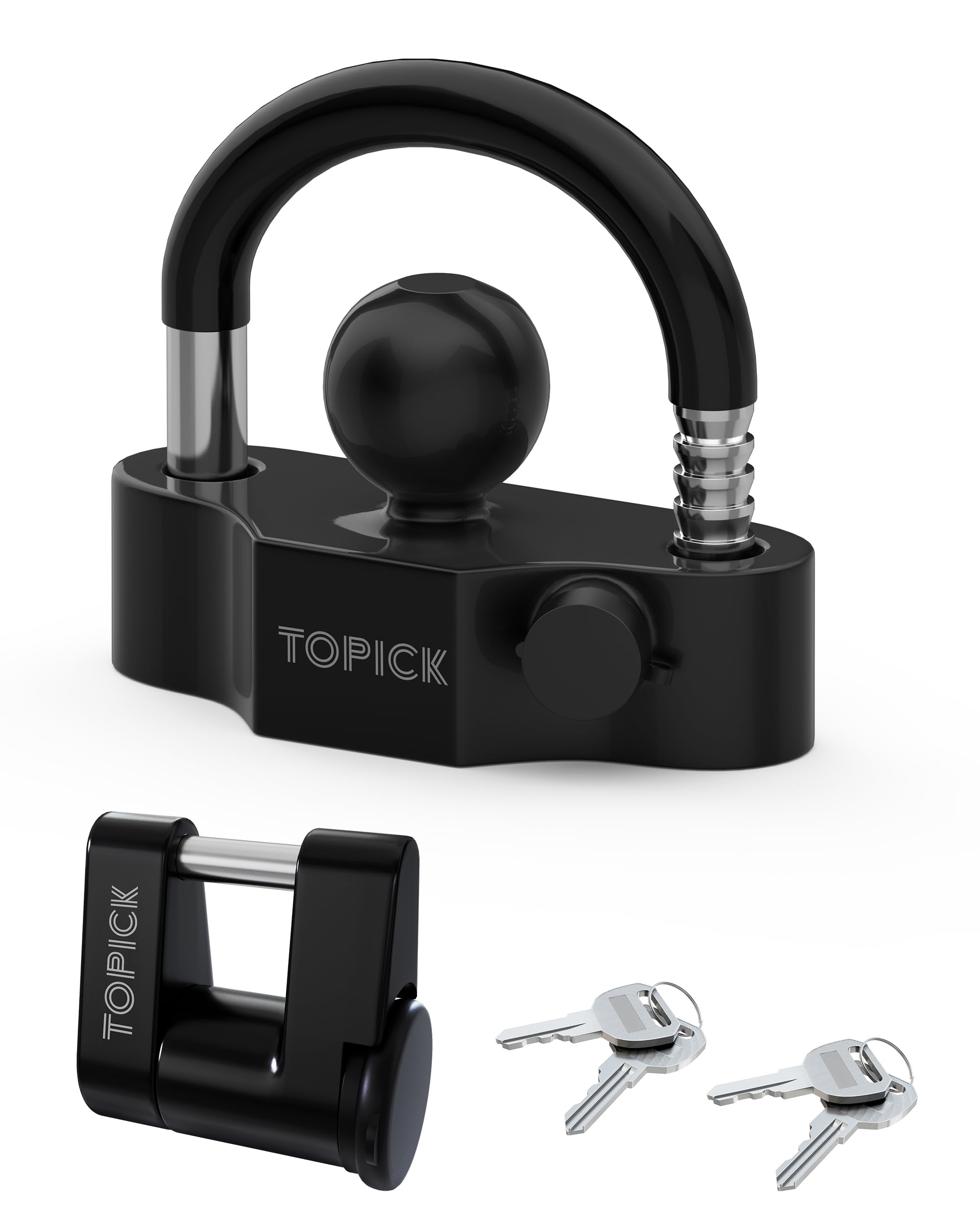 TOPICK heavy-duty coupler ball lock protects trailers in all conditions.
