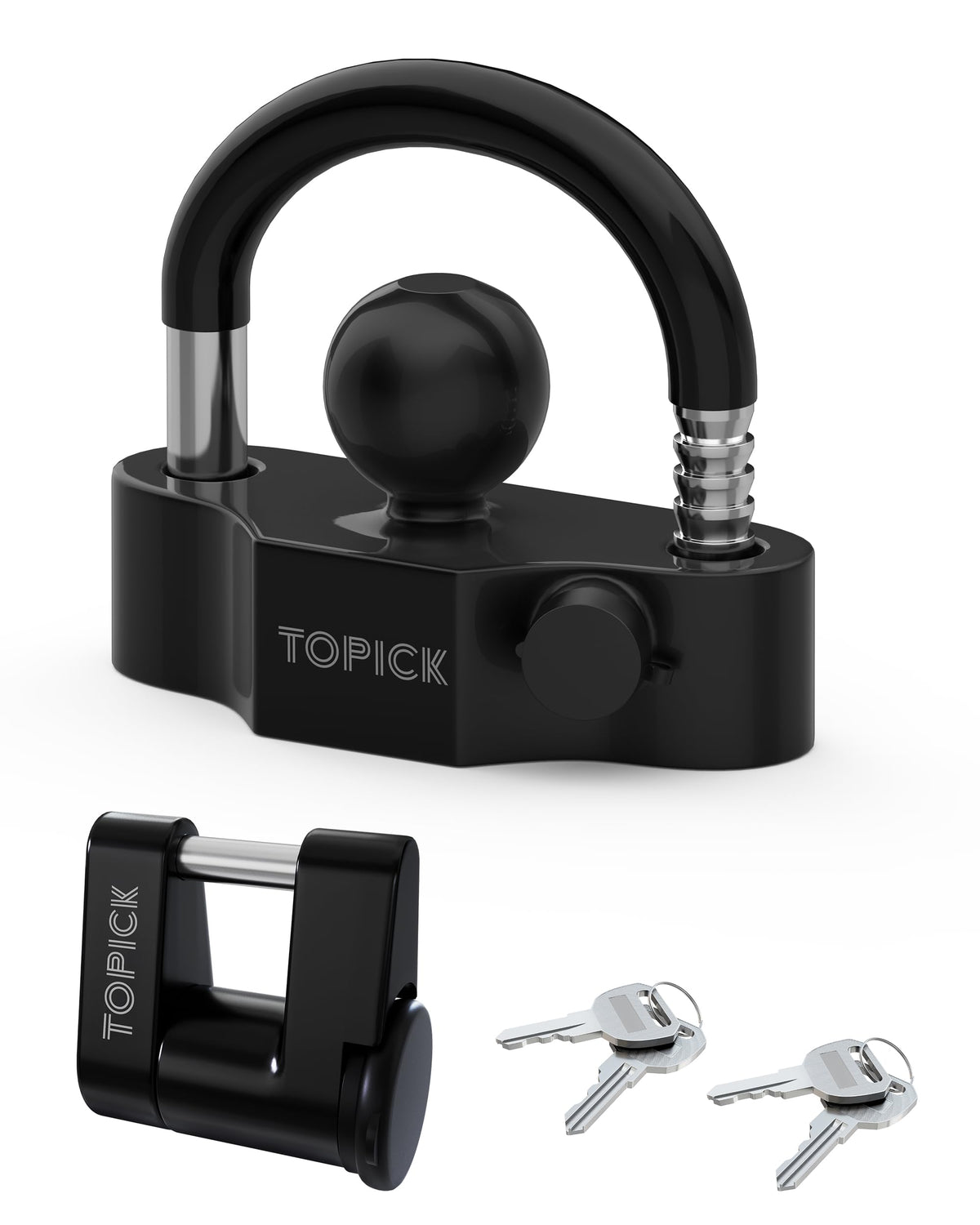 TOPICK heavy-duty coupler ball lock protects trailers in all conditions.