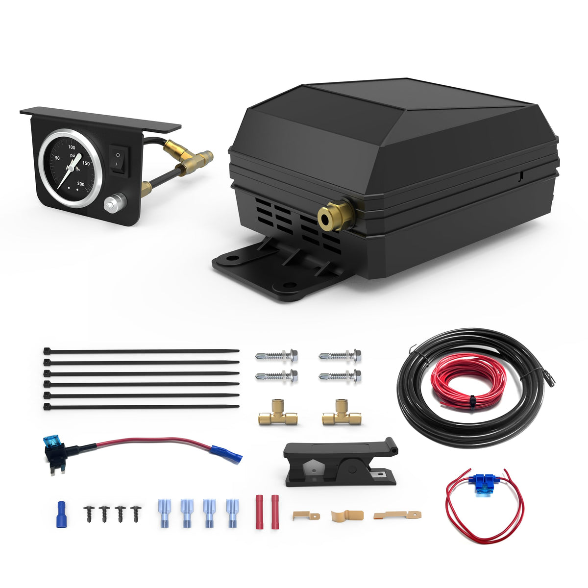 Topick onboard air compressor mounted under dash for easy cab access