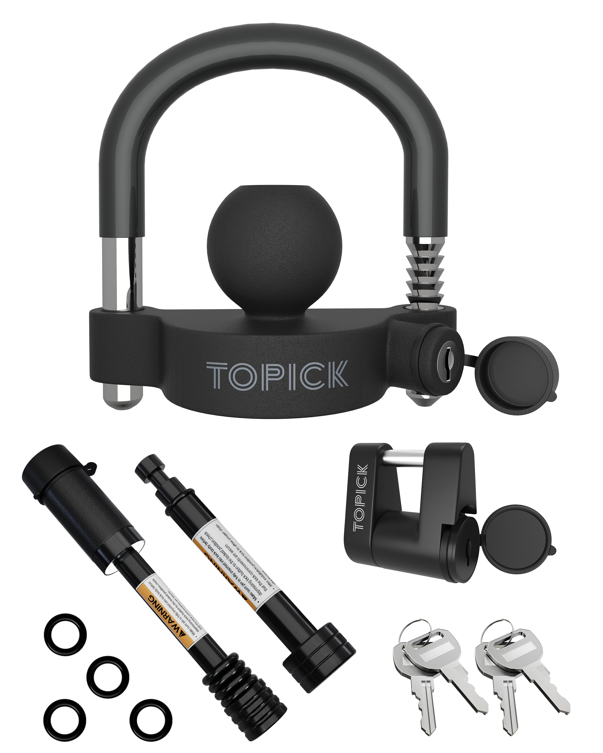 TOPICK trailer hitch lock set all-in-one kit secures your trailer quickly.