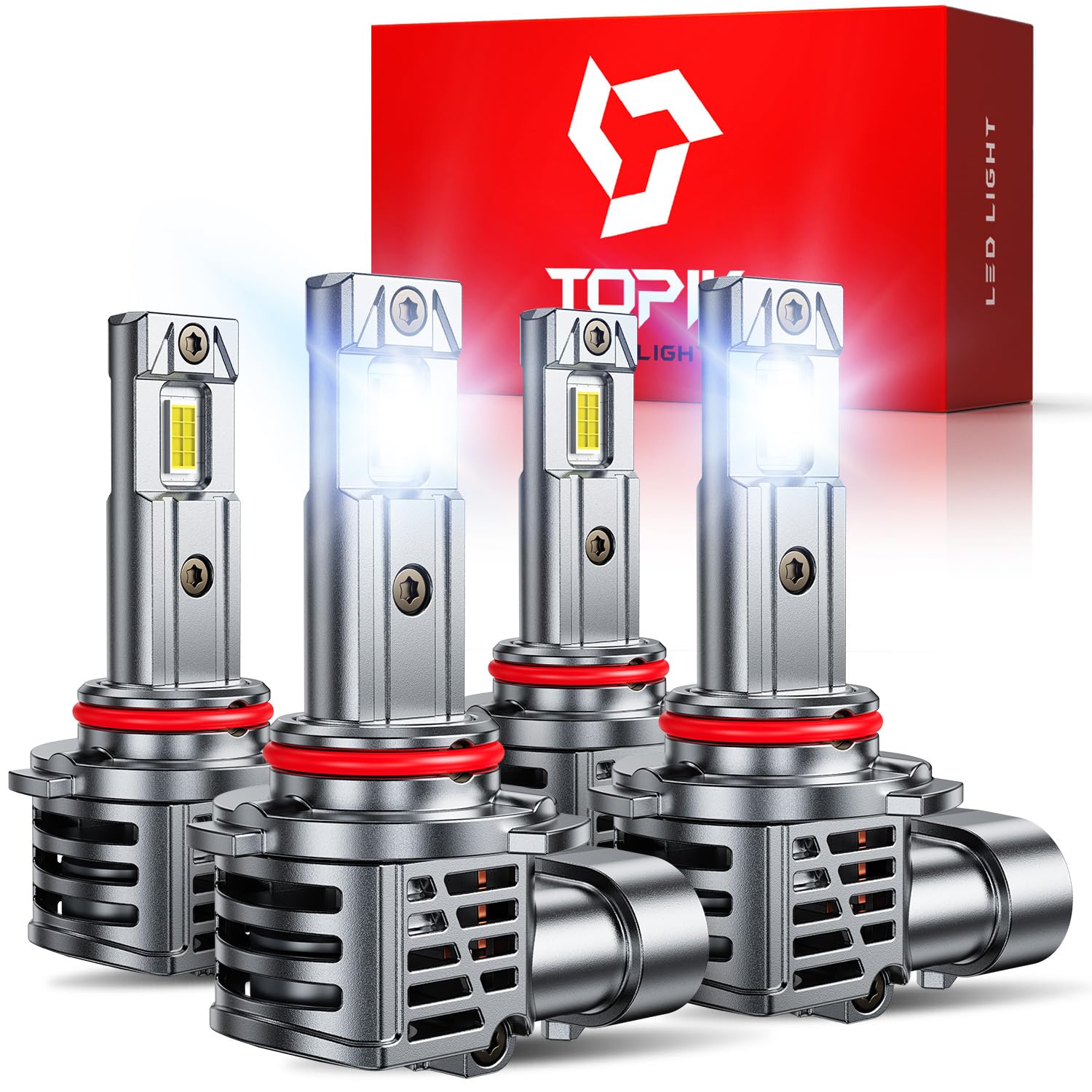 TOPIK 9005/9006 bulbs front view showing bright white illumination for night driving
