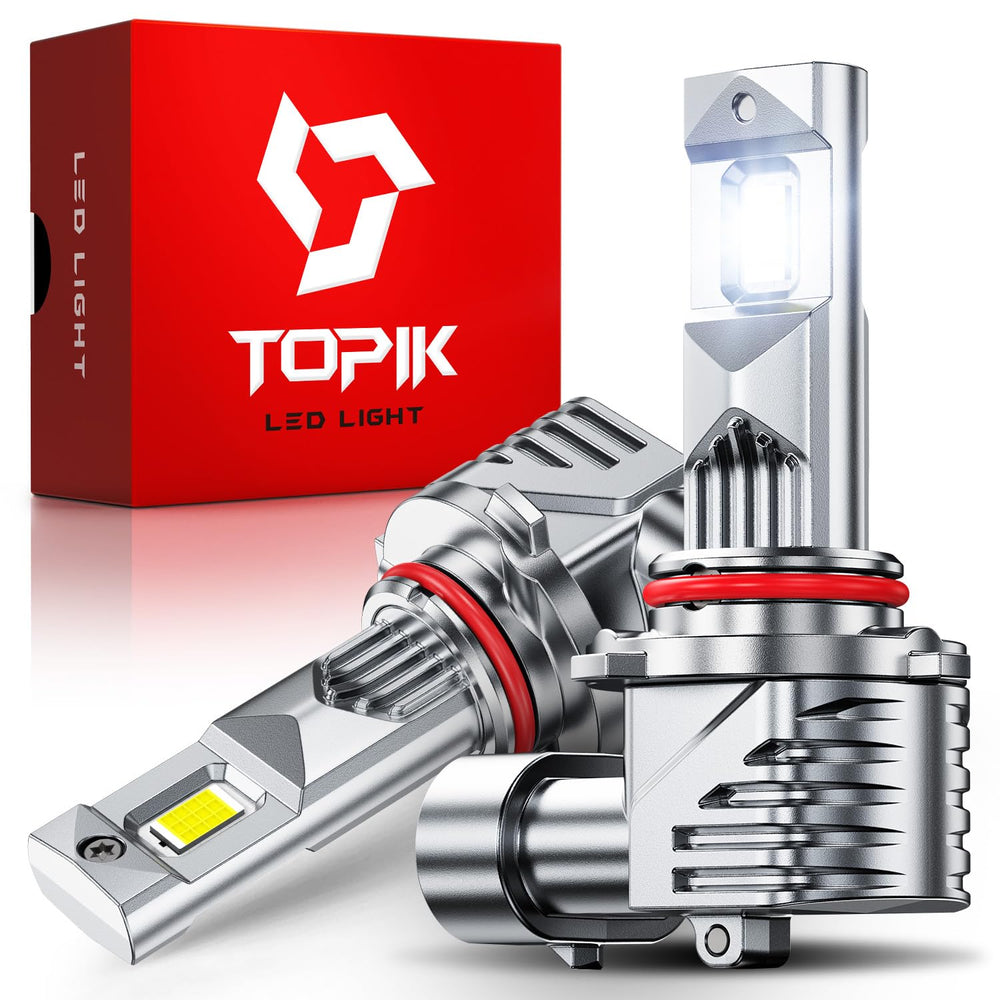 TOPIK 9005HB3 bulbs installation close-up showing quick plug-and-play upgrade.