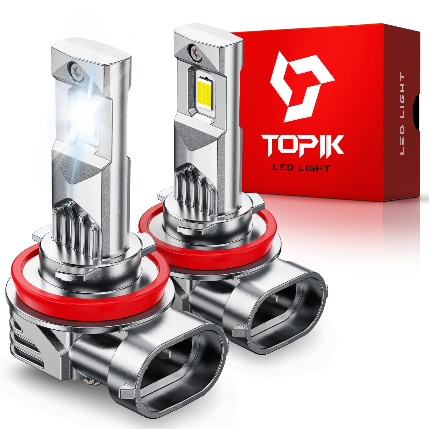 Topik brightest H11/H8/H9 LED bulbs illuminate the road with 6500K cool white light.