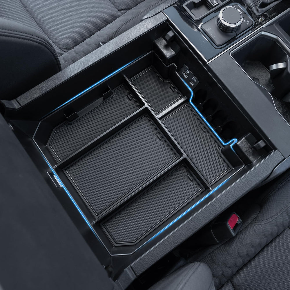 TOPINSTALL 5-compartments console organizer keeps daily essentials organized in your Toyota Tundra.