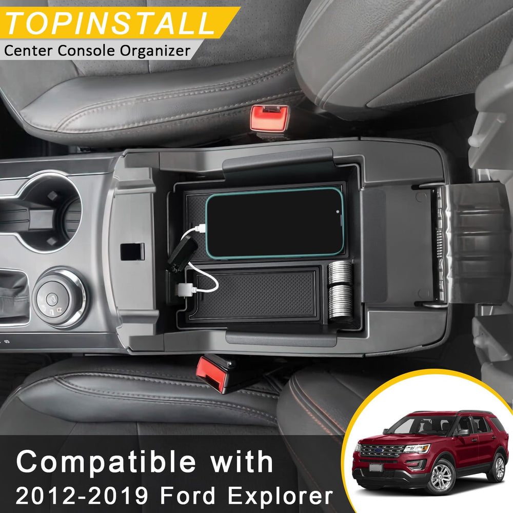 TOPINSTALL ABS-black-material center console offers durable, deformation-resistant storage.