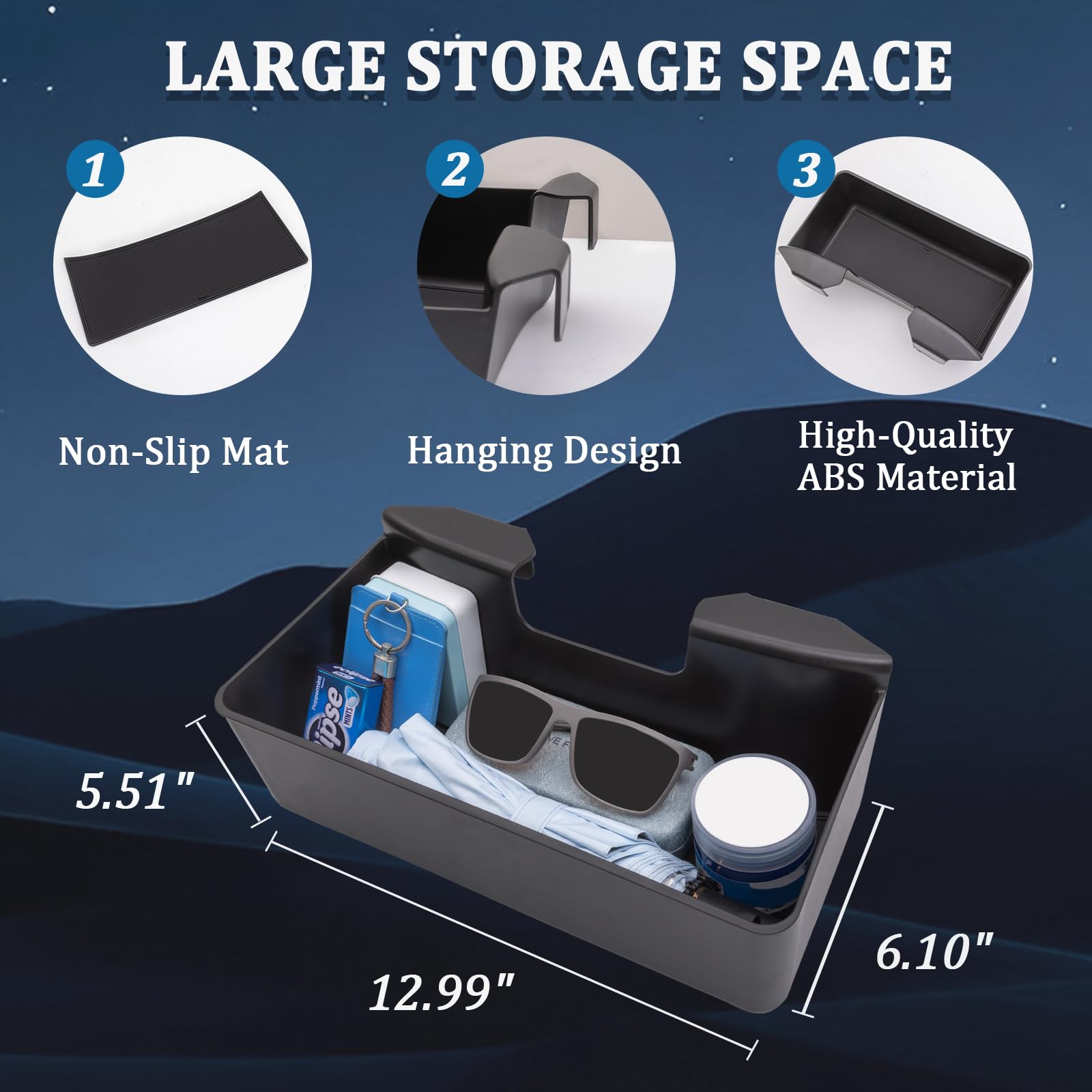 TopINSTALL large storage compartment keeps items orderly during daily drives.