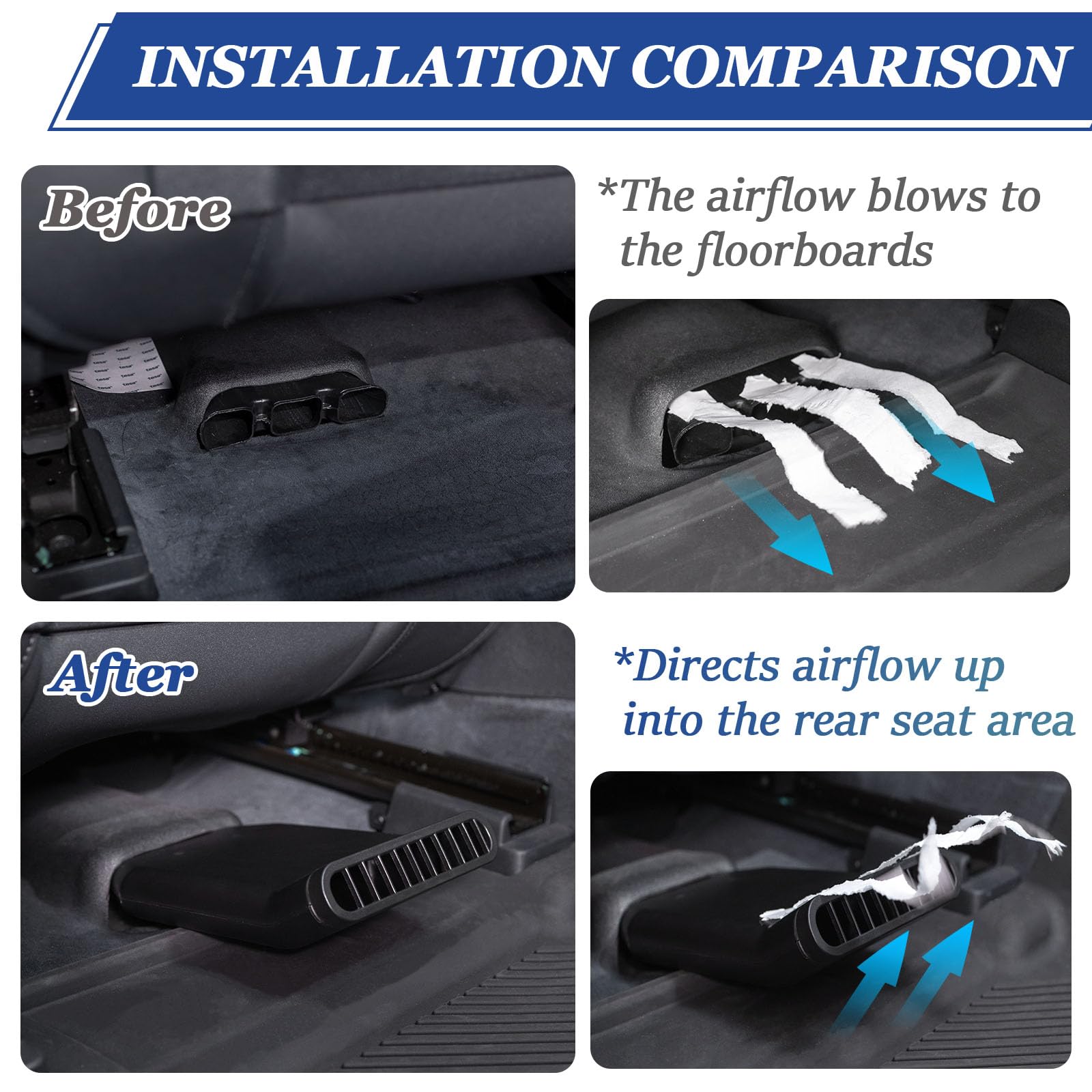 TOPINSTALL rear-seat airflow boost helps passengers stay comfortable on long drives.