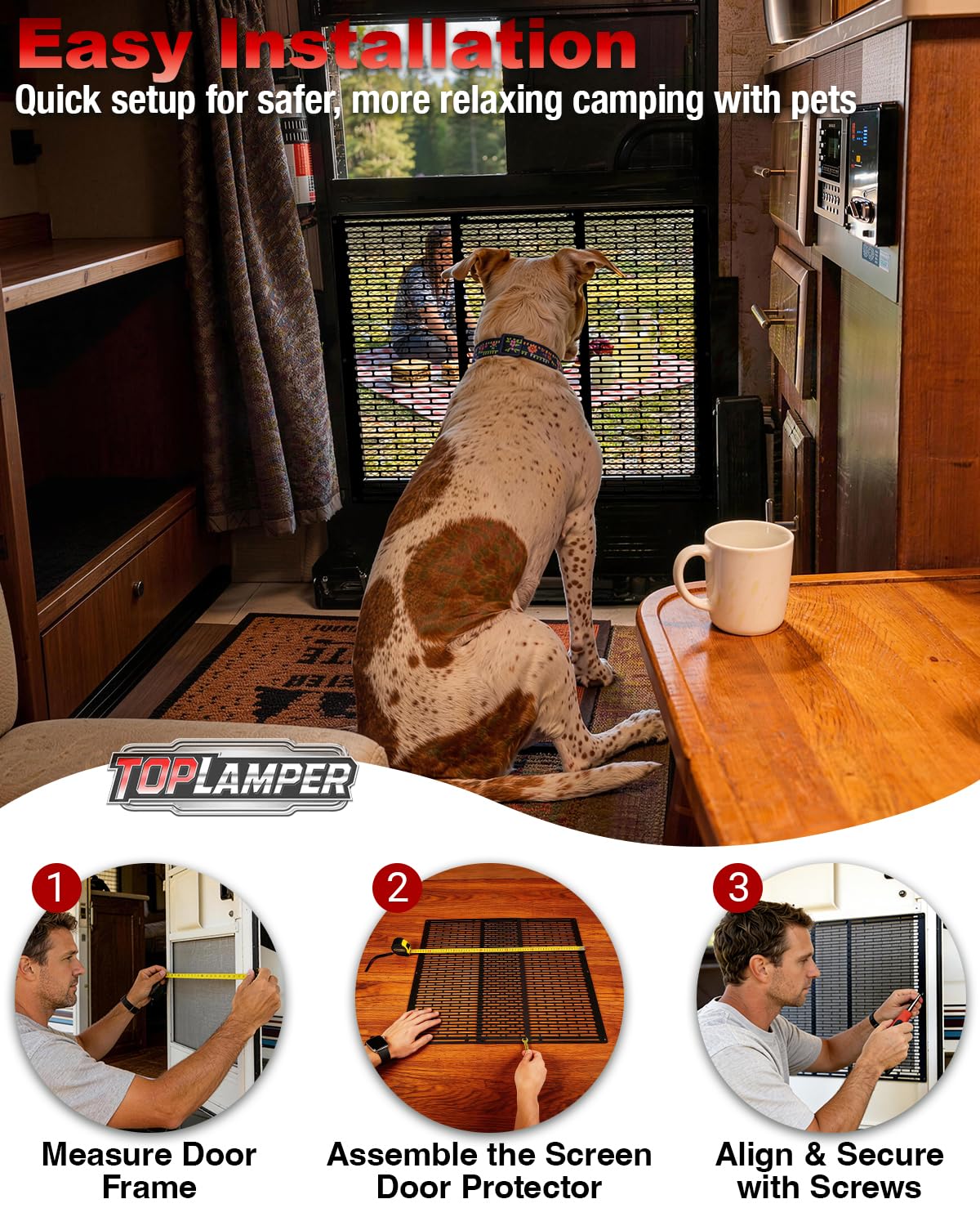 Toplamper powder-coated iron mesh preserves airflow on RV door.