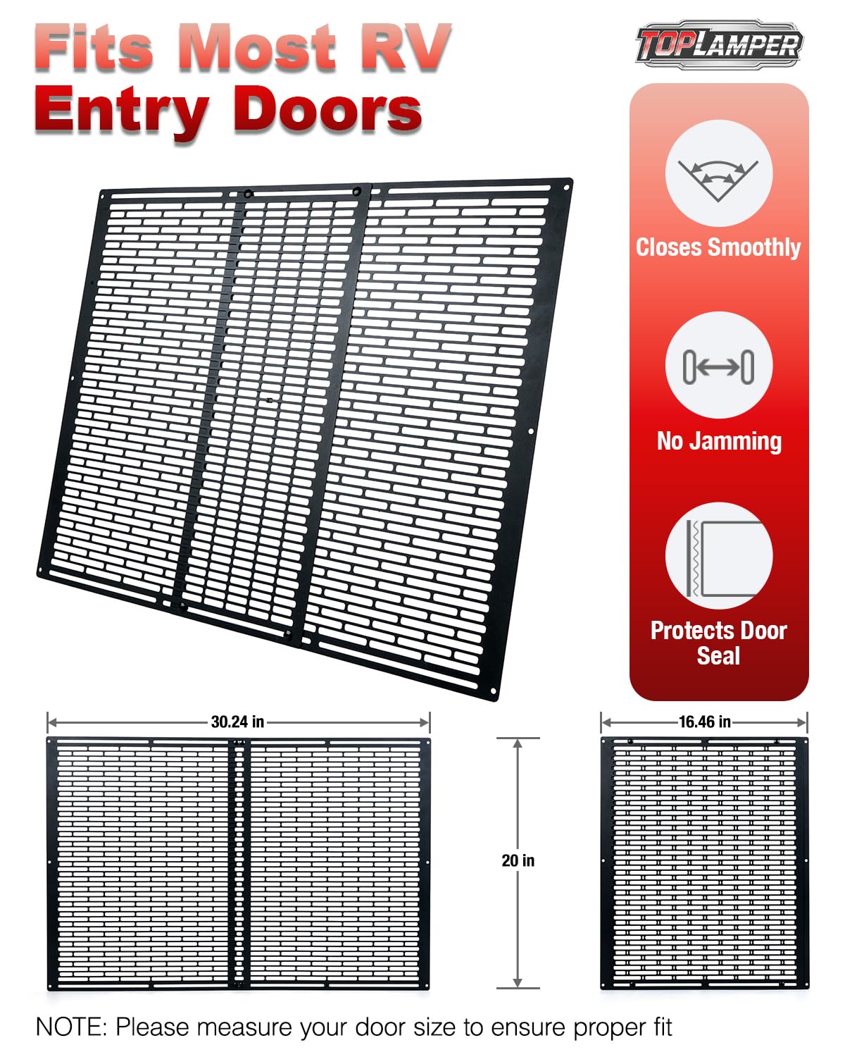 Toplamper screw-mount installation attaches securely to the door frame.