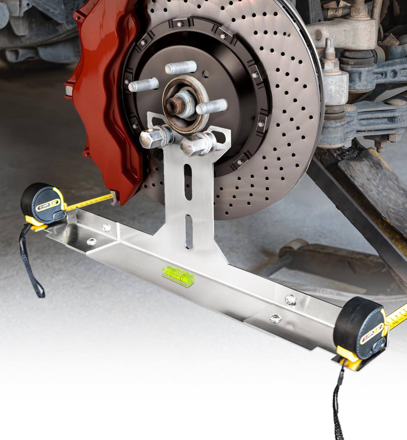 Toplamper wheel alignment tool front view shows toe plates for precise checks