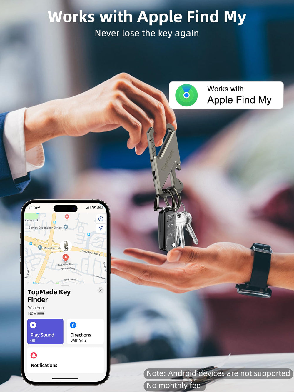 TopMade carabiner-style keychain with sturdy D-ring for secure keys