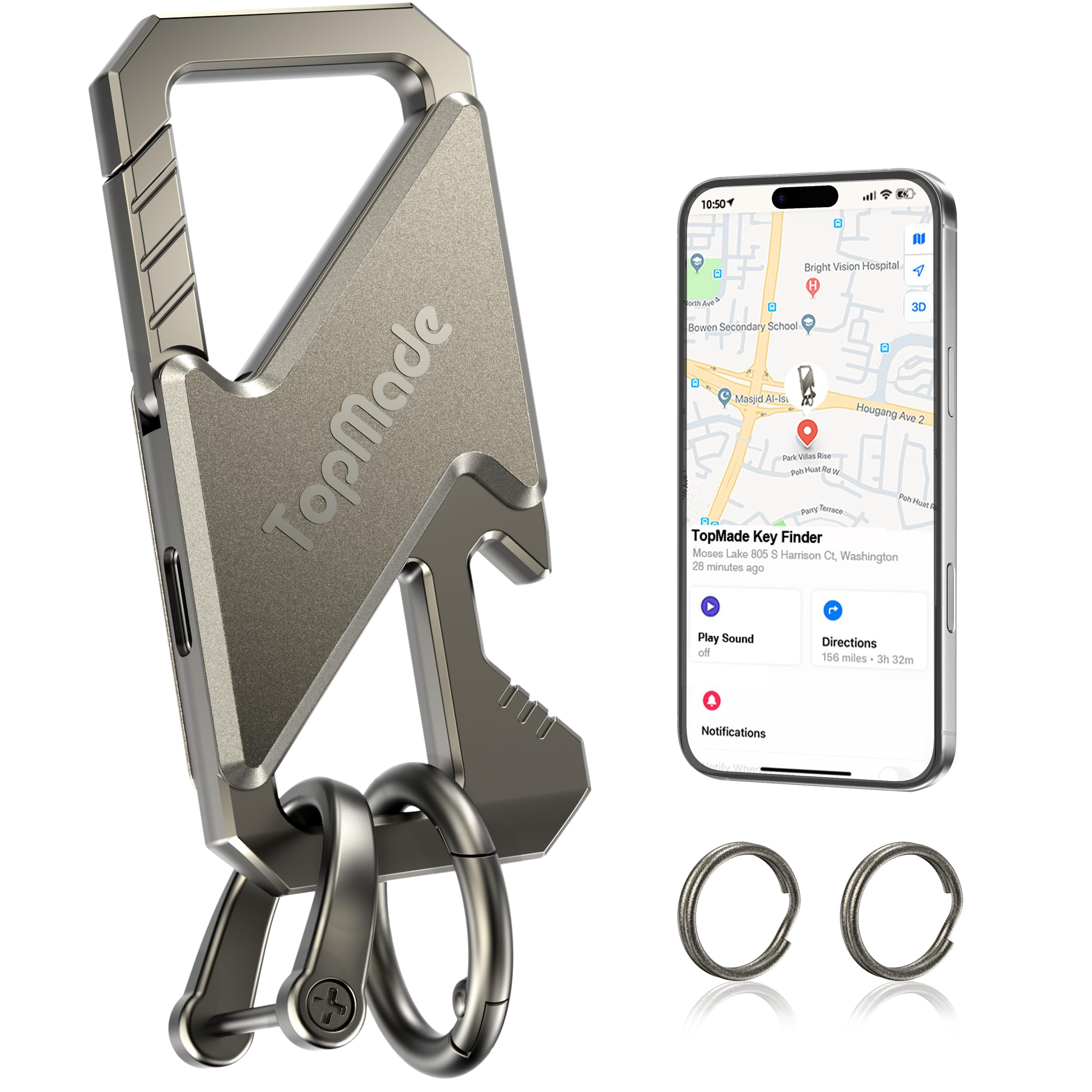 TopMade keychain with Apple Find My integration for real-time tracking