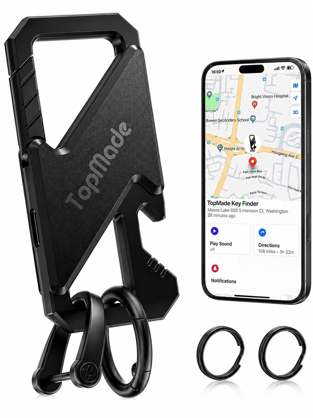 TopMade keychain with Apple Find My integration for easy item recovery.