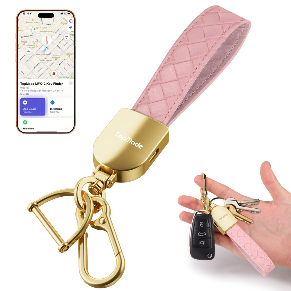 TopMade keychain showing Apple Find My integration for precise tracking