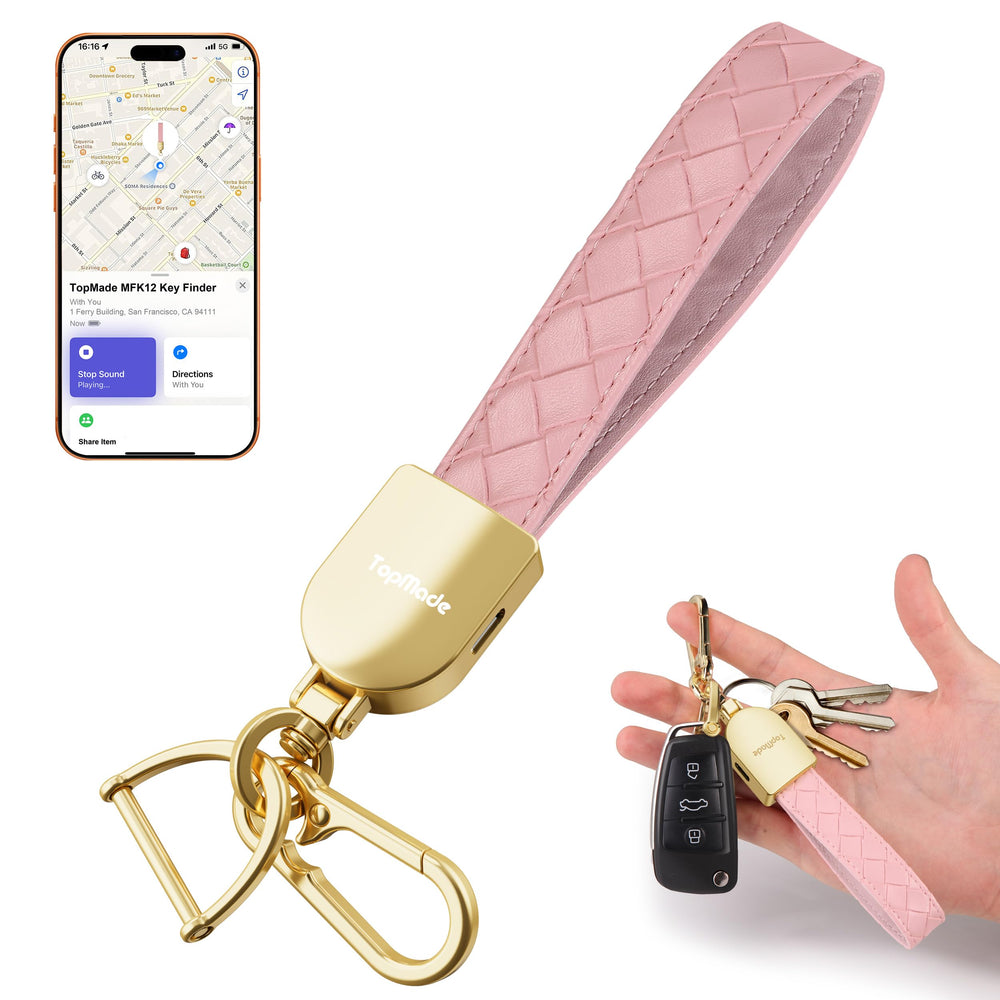 TopMade keychain showing Apple Find My integration for precise tracking