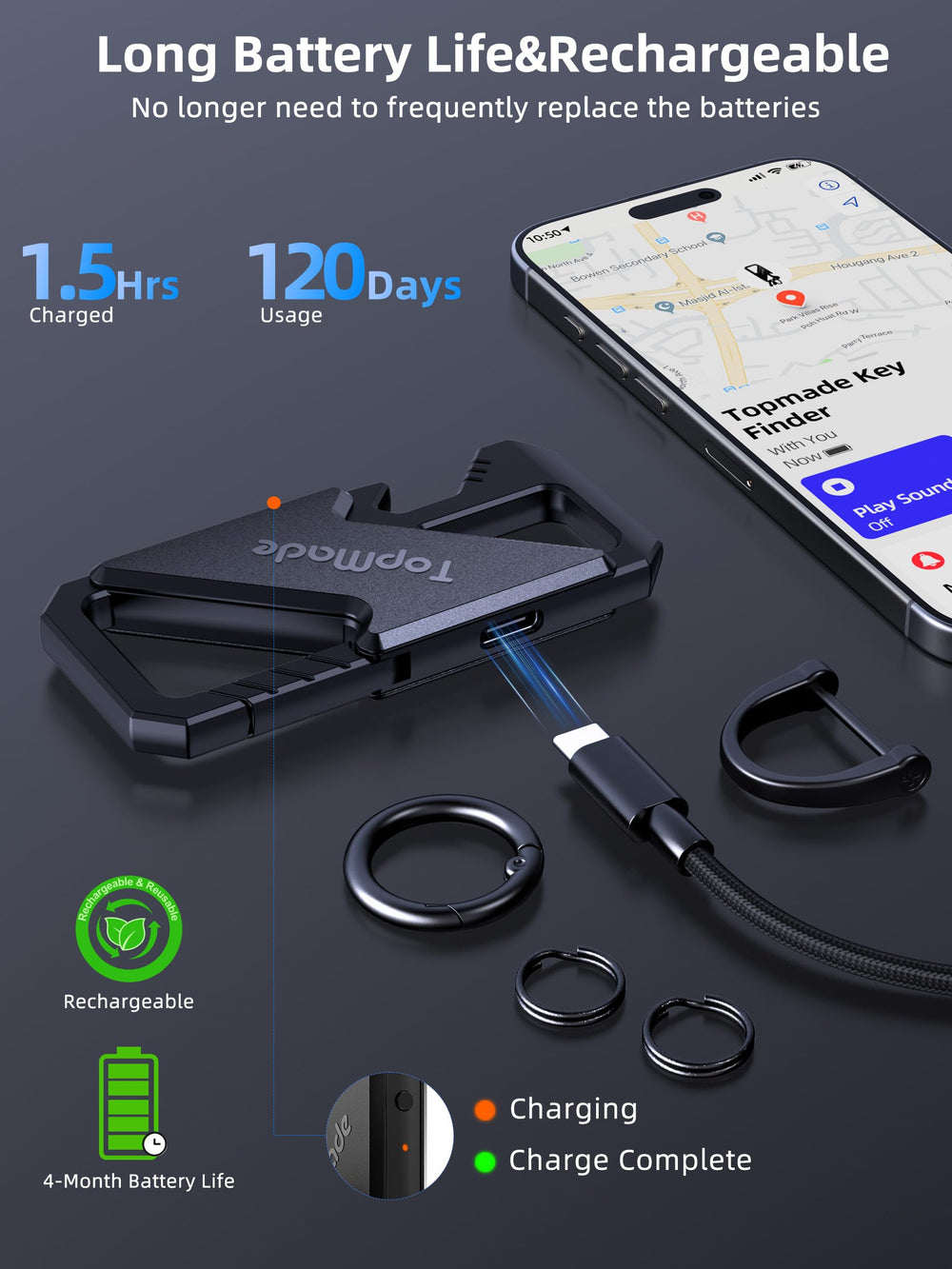 TopMade Bluetooth Find My range enables global item location alerts.
