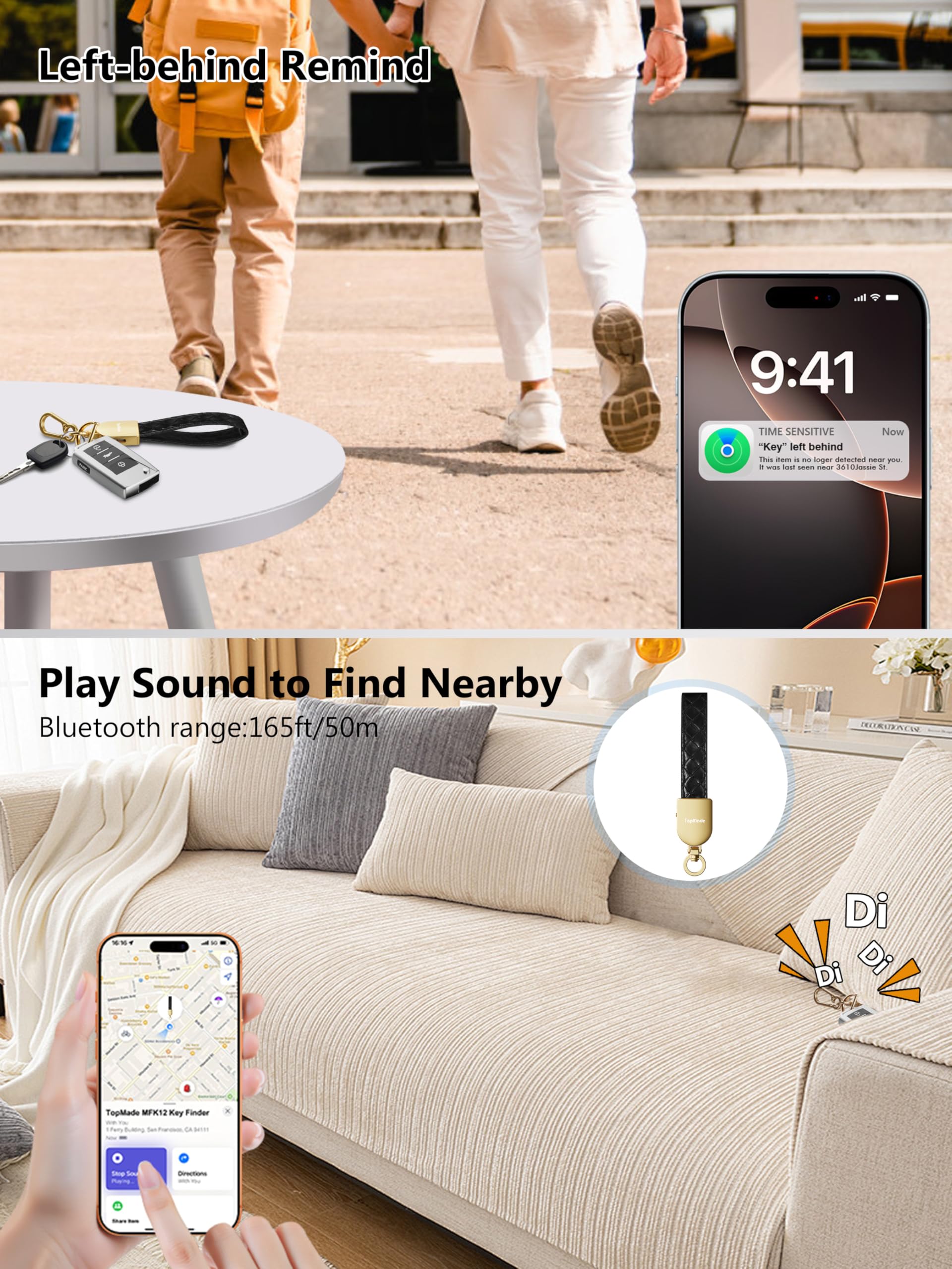 TopMade built-in speaker on keychain for audible location alerts