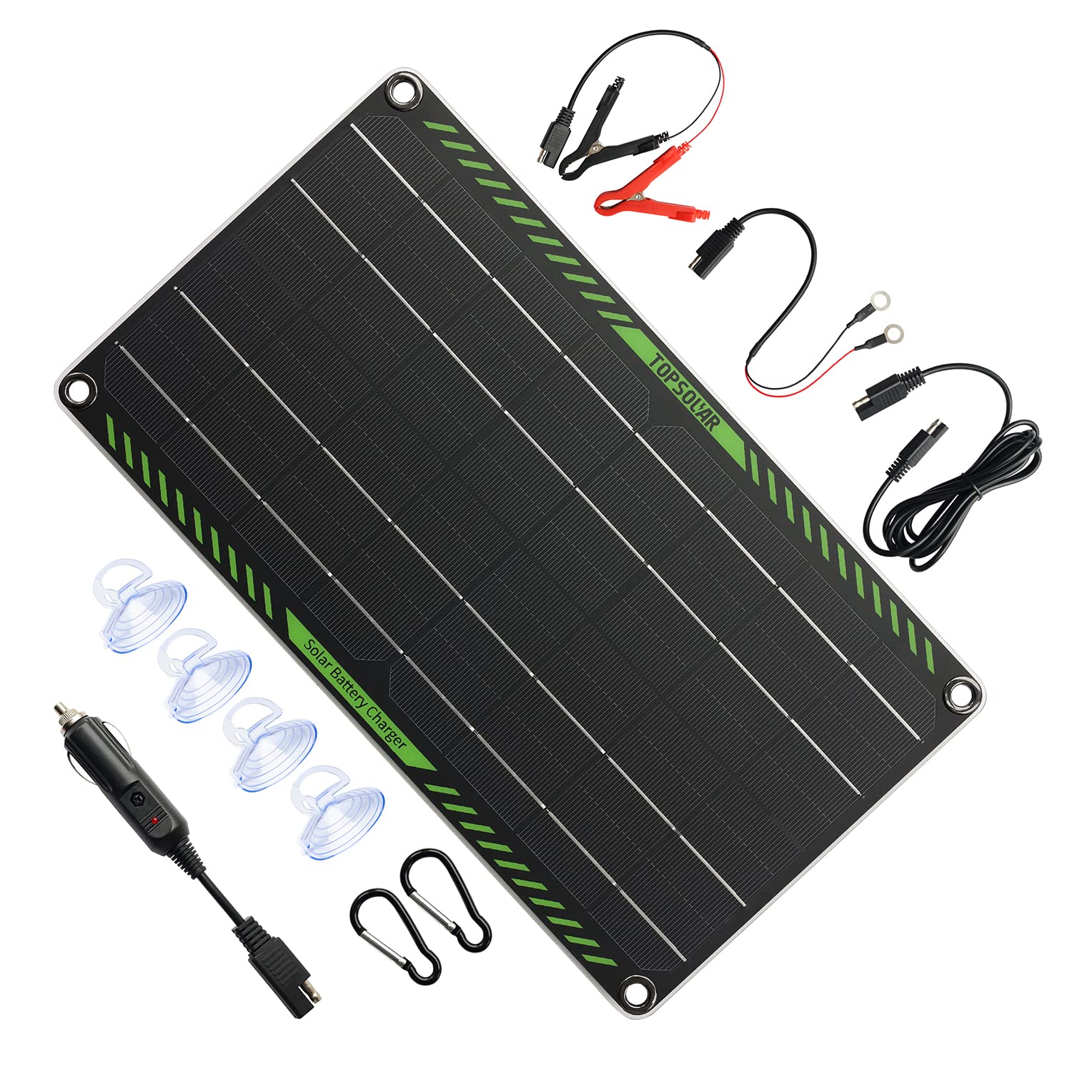 Topsolar 10W 12V trickle charger front view for portable outdoor battery maintenance