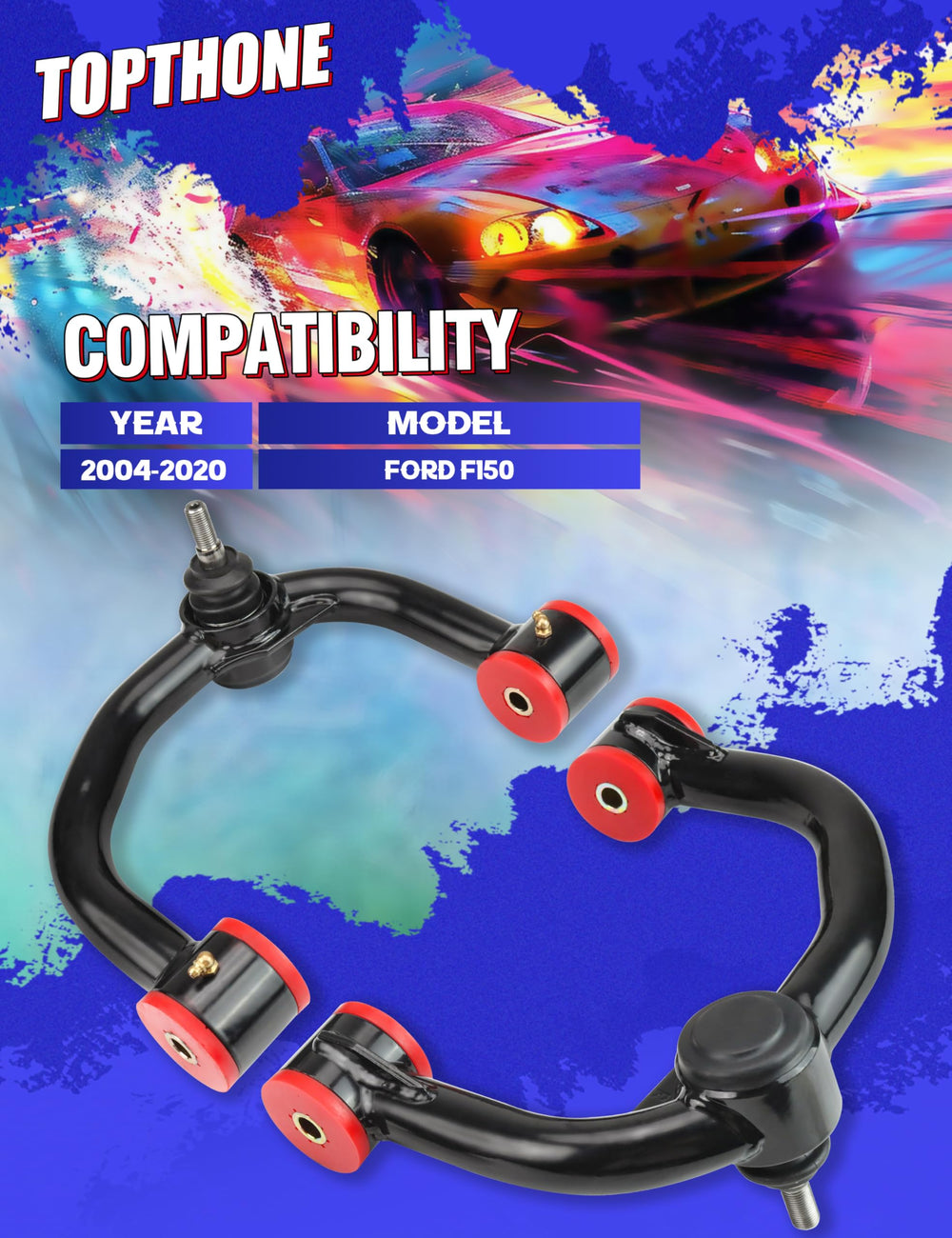 TOPTHANE lift-capable front upper control arm supports 2-4 inch lifts for improved stance.