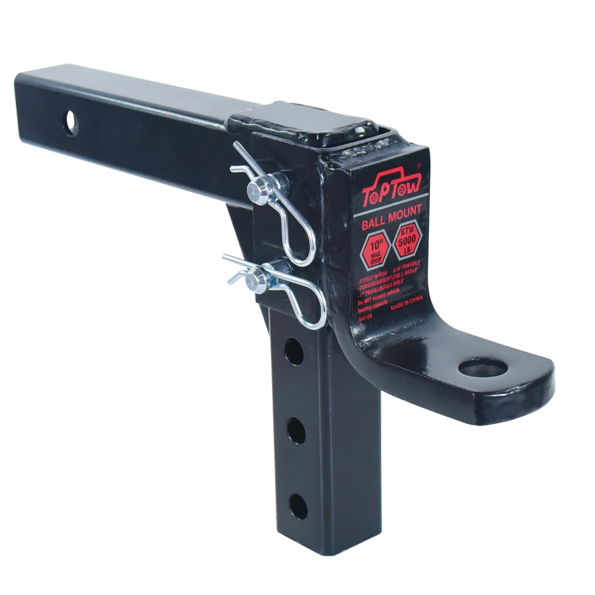TOPTOW 2-inch receiver-compatible shank enables broad compatibility with gear.
