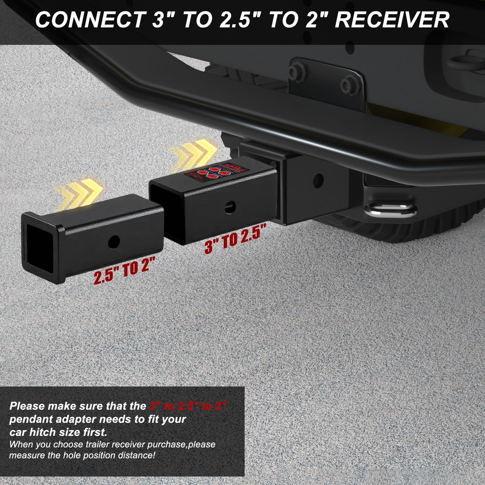 TOPTOW 3in to 2-1/2in adapter in use on a Class V receiver.