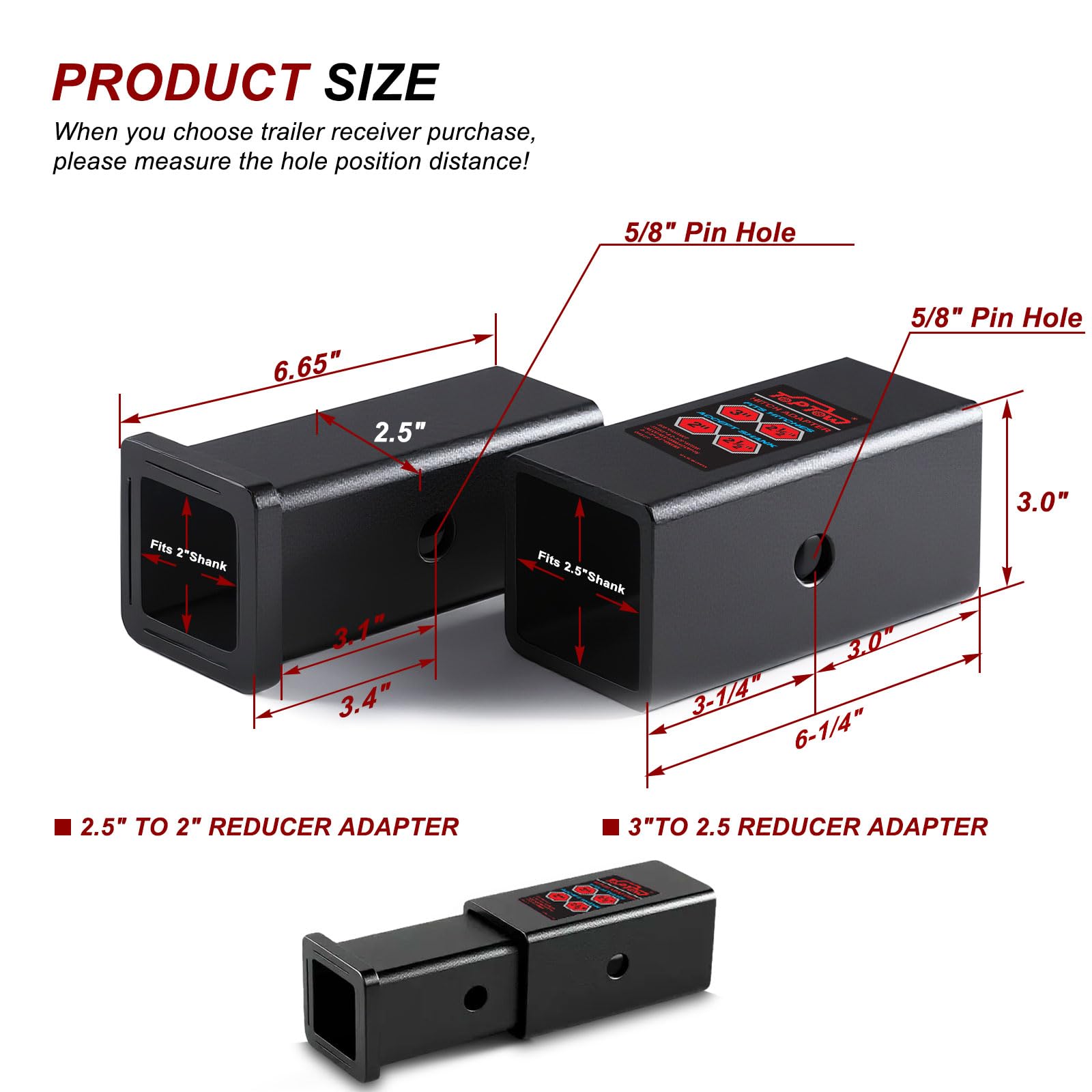 TOPTOW 5/8-inch pin included with the adapter for easy setup.