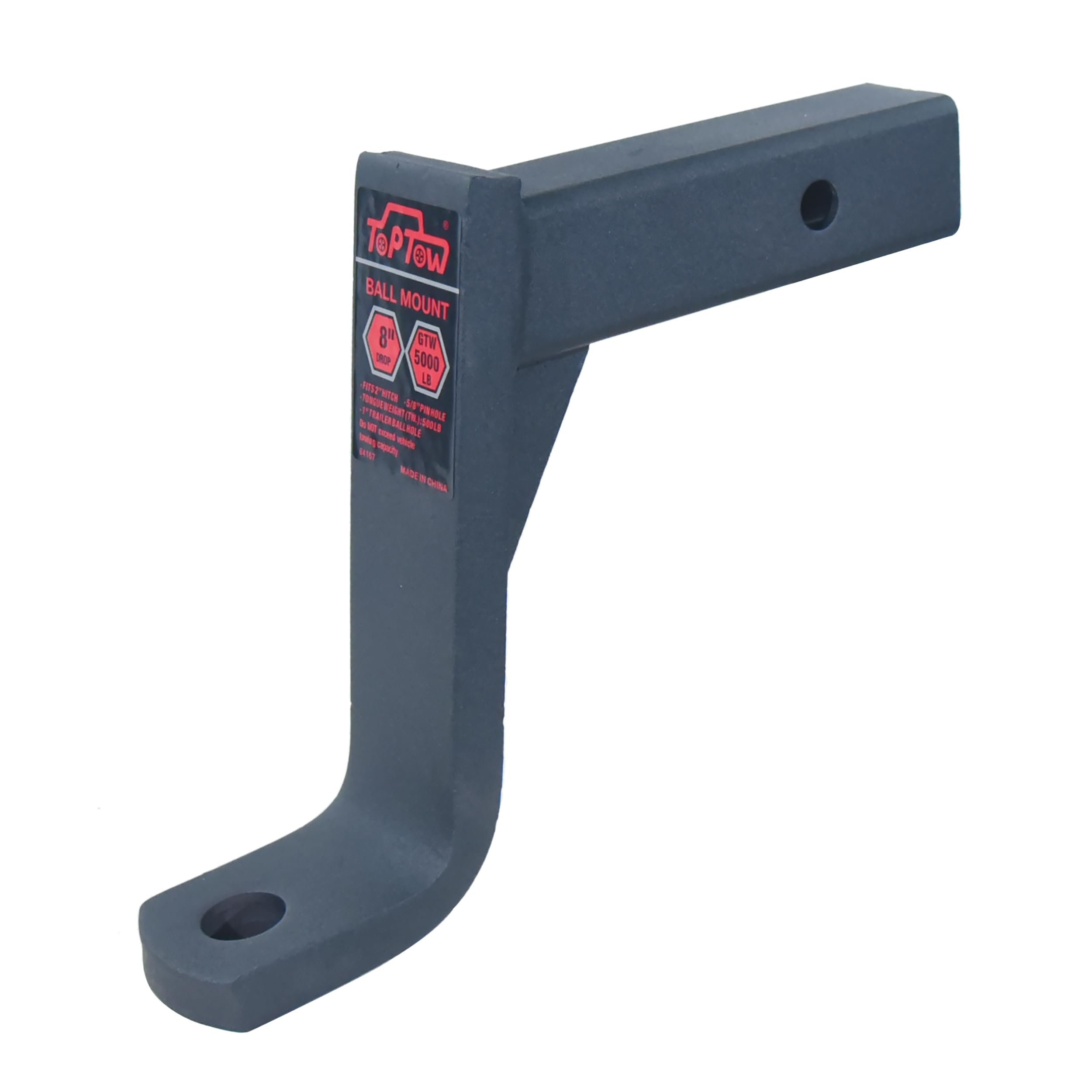 TOPTOW 64167 ball mount fits a 2 inch receiver for secure trailer attachment