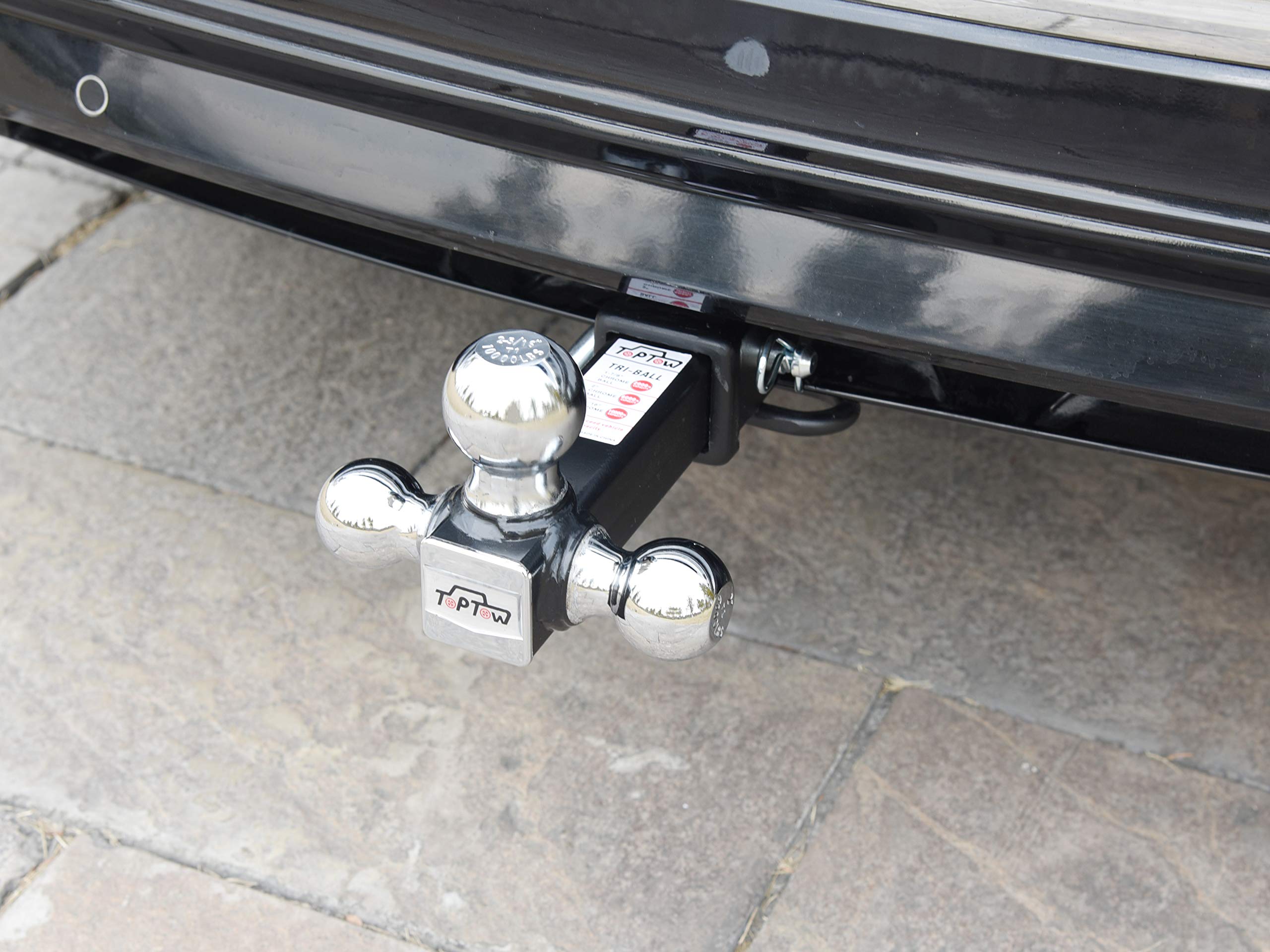 Chrome balls on TOPTOW mount show 1-7/8, 2, and 2-5/16 inch options