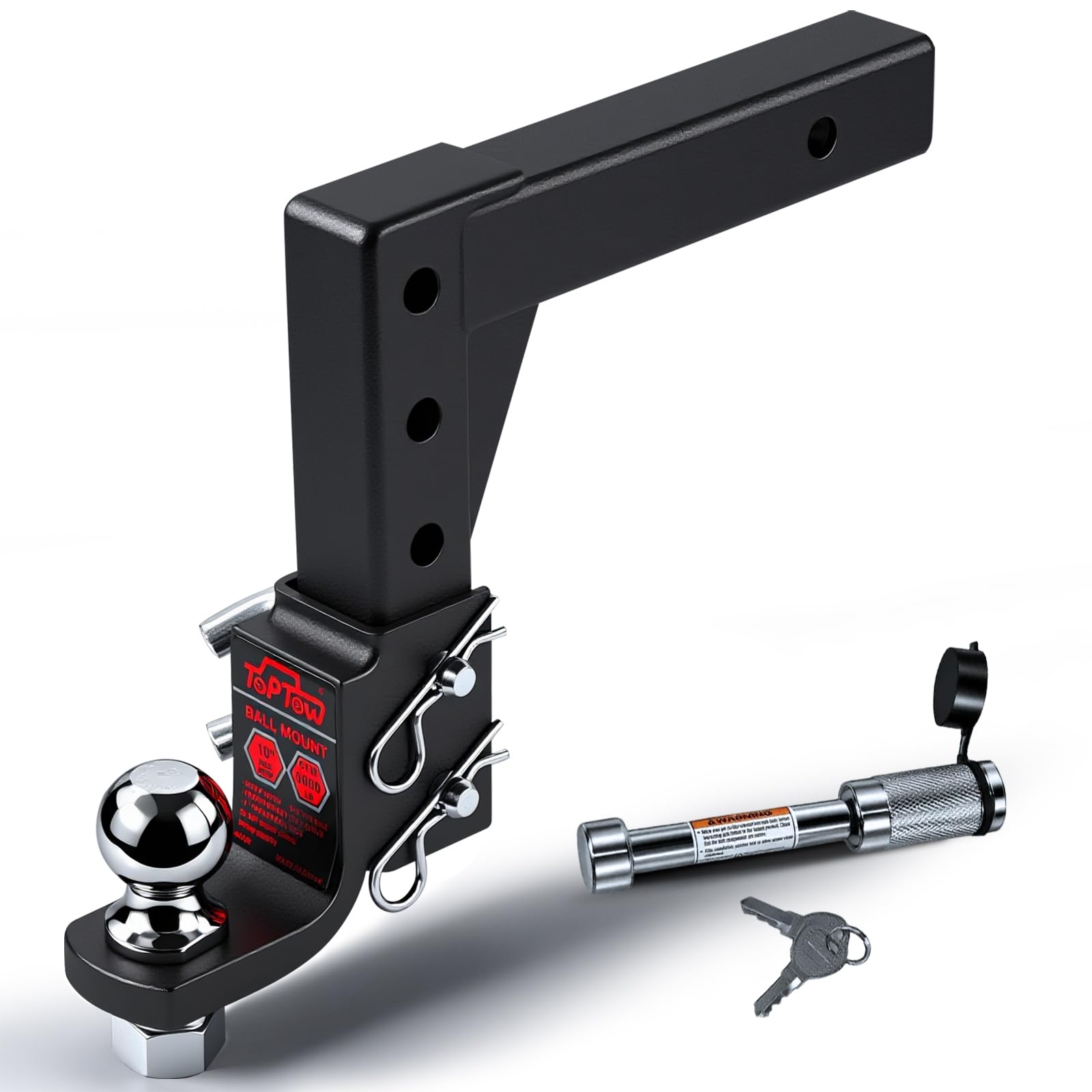 TOPTOW adjustable hitch mount with 2-inch ball for easy leveling on tow setups