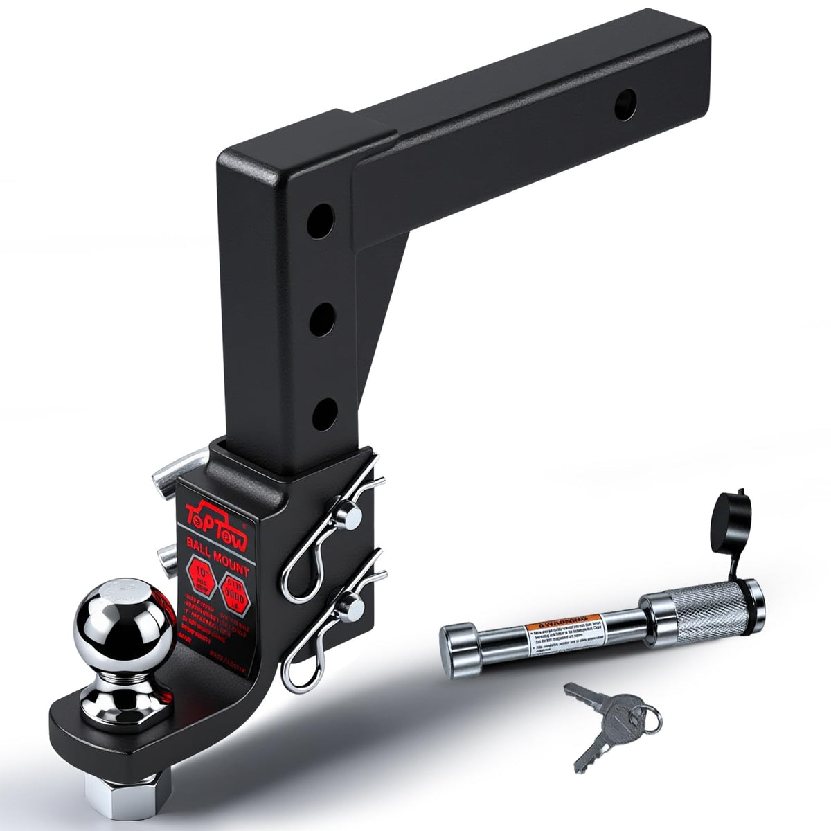 TOPTOW adjustable hitch mount with 2-inch ball for easy leveling on tow setups