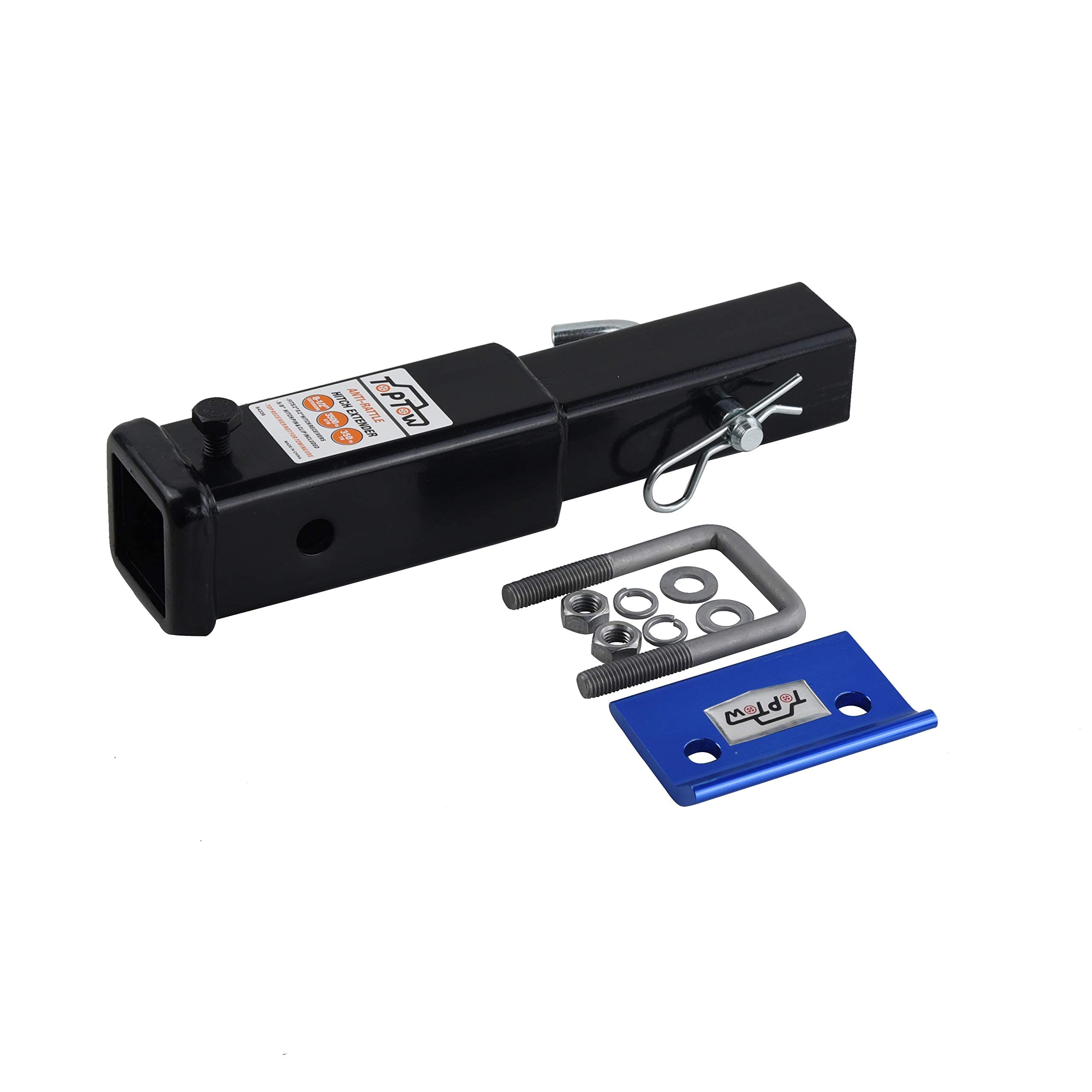 TOPTOW anti-rattle hitch tightener secures the connection.