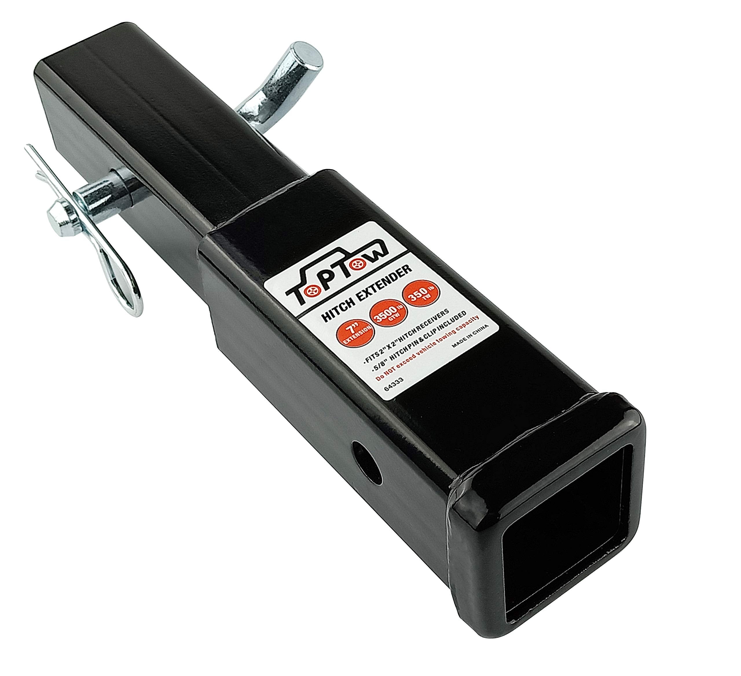 TOPTOW hitch extender 7in extension increases rear clearance for racks.
