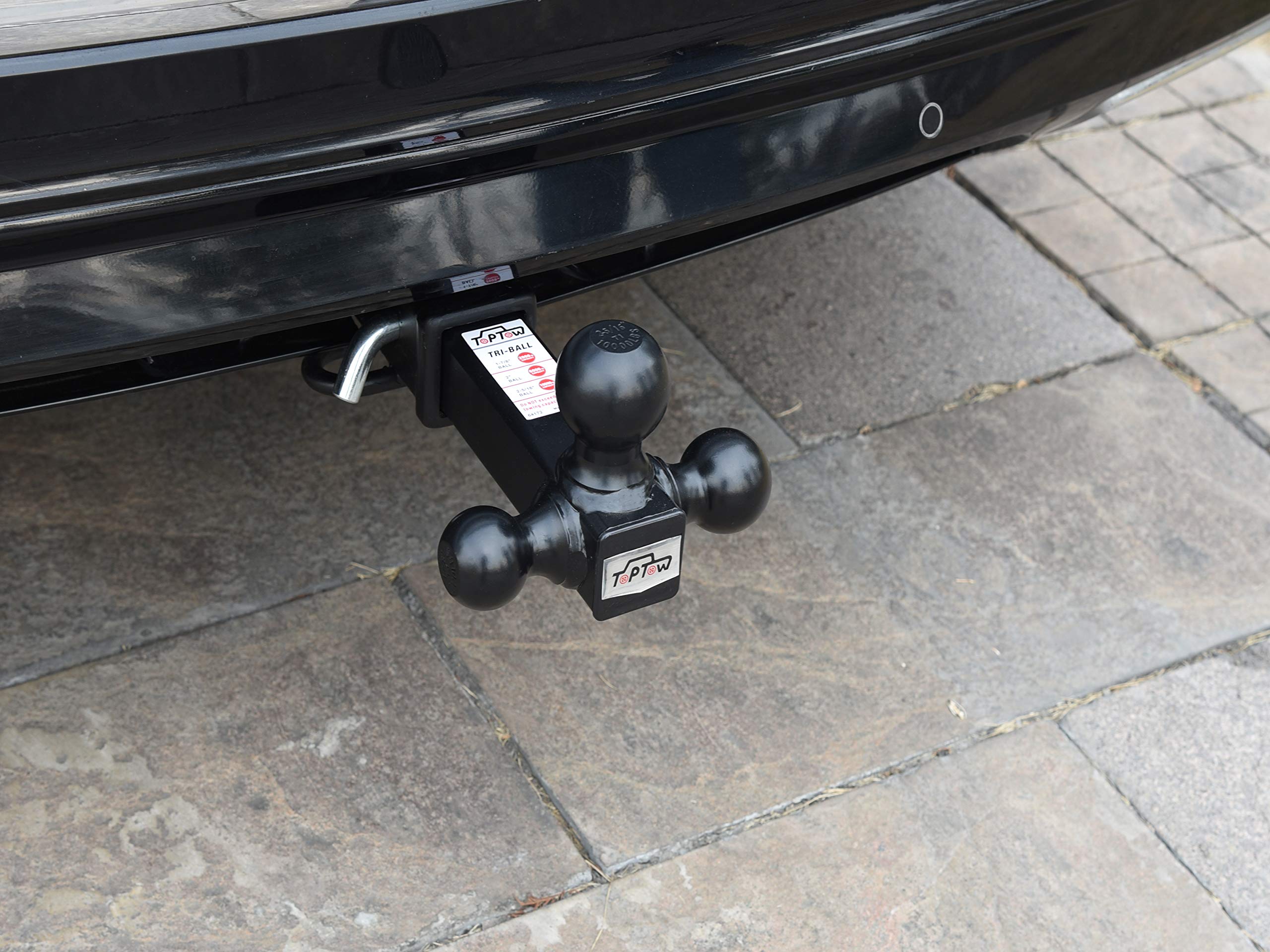 TOPTOW three-ball hitch showing different ball sizes for varied couplers