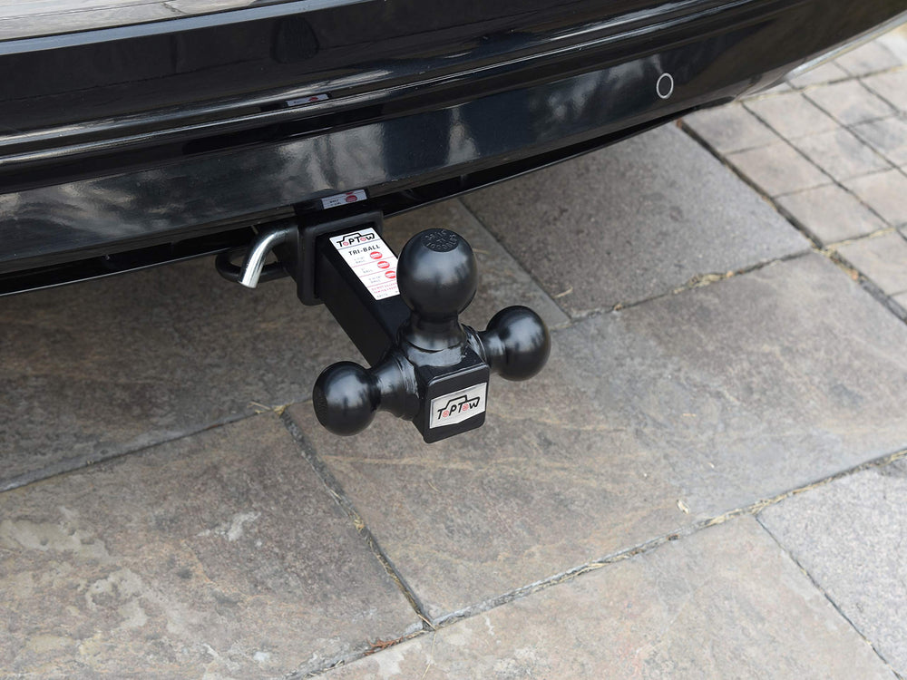 TOPTOW three-ball hitch showing different ball sizes for varied couplers