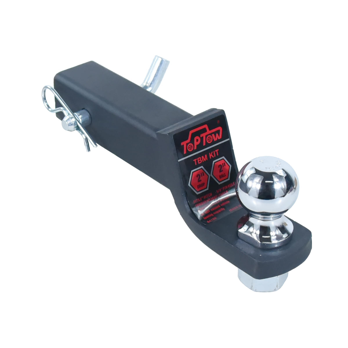 TOPTOW trailer hitch ball mount kit on tongue for fast installation and towing readiness.