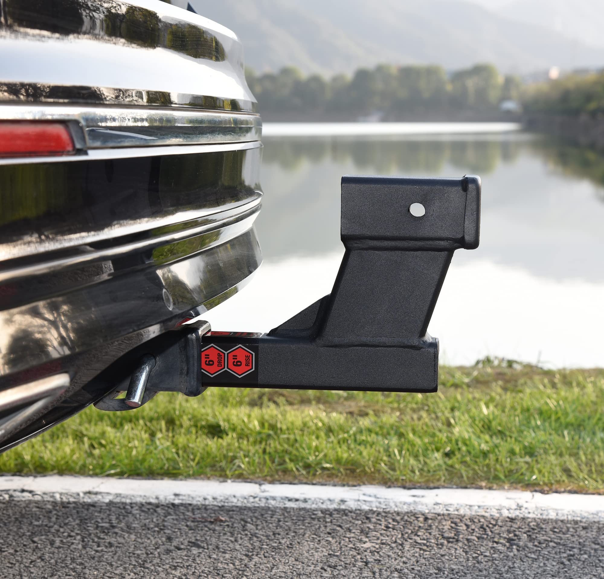 TOPTOW extender at 8.5-inch length shows bumper clearance for tall trailers.