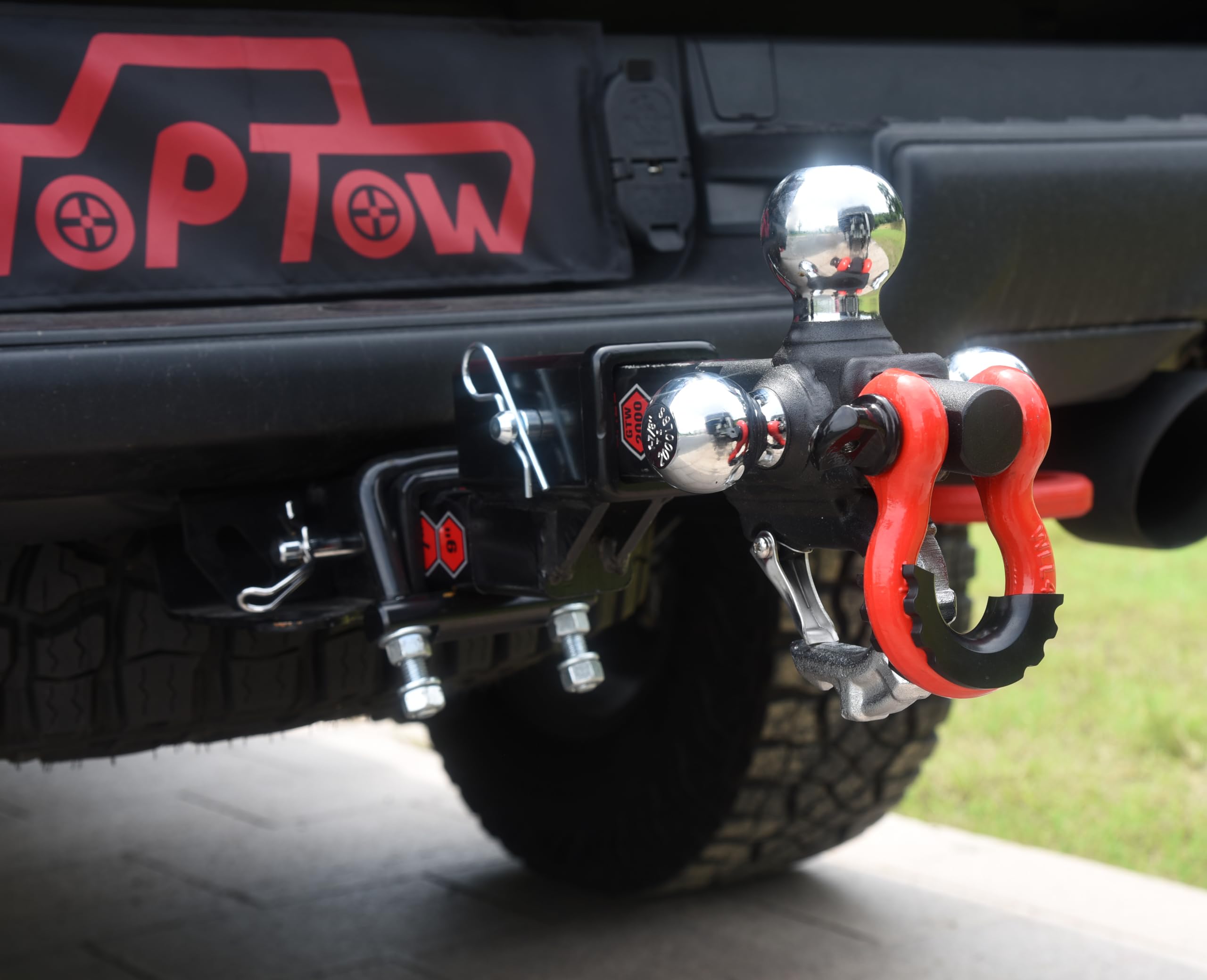 TOPTOW tri-ball system with 2 inch ball for standard trailers.
