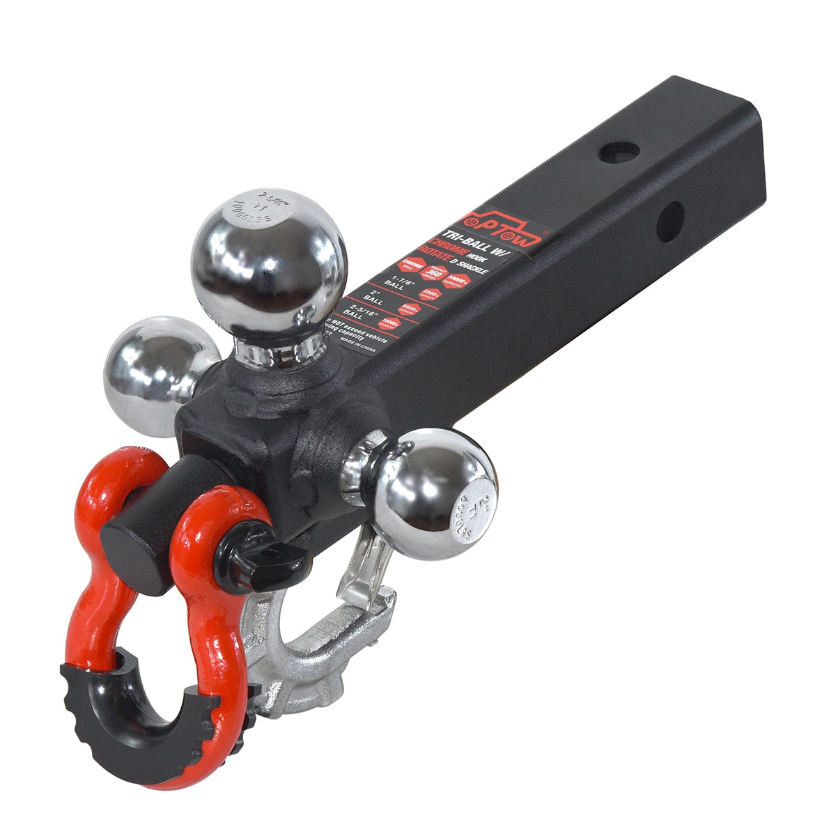 TOPTOW tri-ball hitch mount viewed to show versatile towing base.