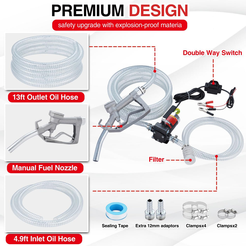 TopWay 12V fuel transfer kit side view showing compact design