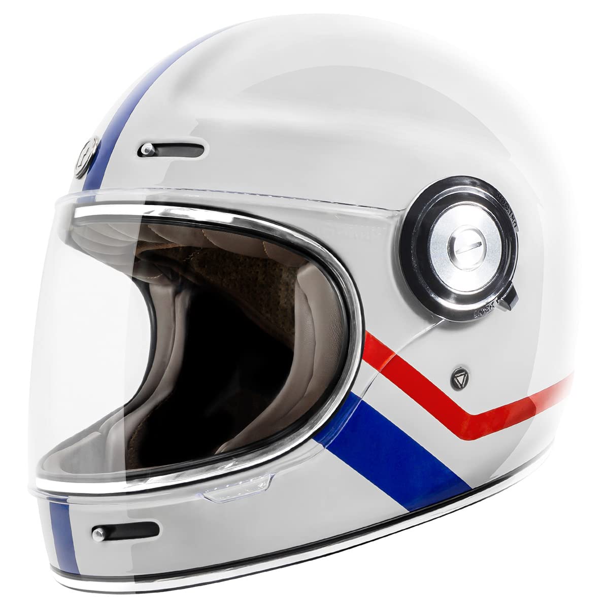 TORC T1 helmet front view in gloss white, comfortable fit for riders.