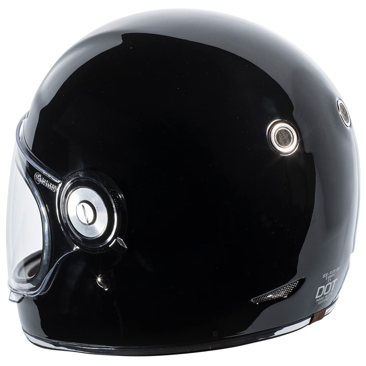 TORC T1 helmet side view highlighting secure fit and safety certifications.